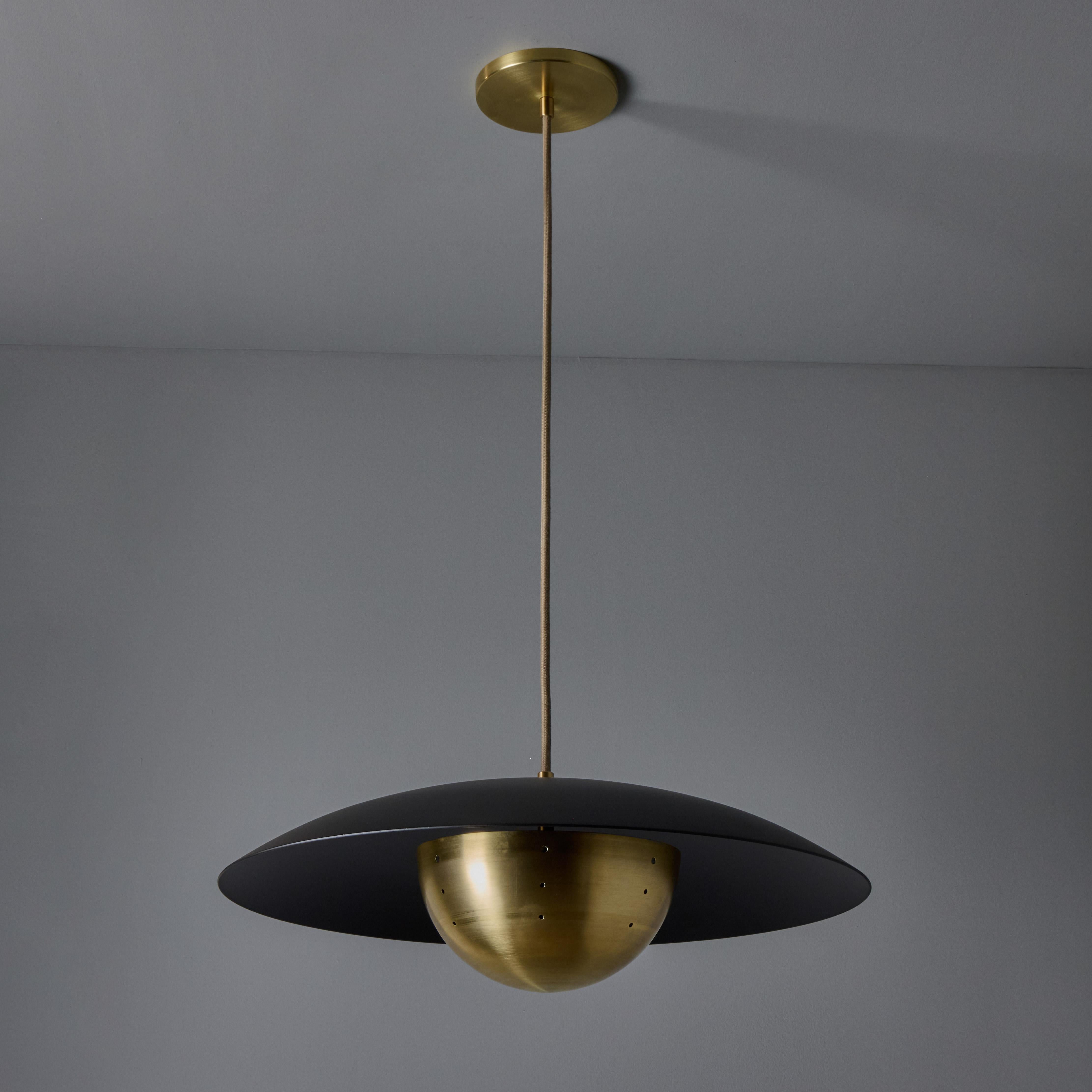 'Gabi' Perforated Brass Dome & Black Painted Metal Pendant by Alvaro Benitez For Sale 5