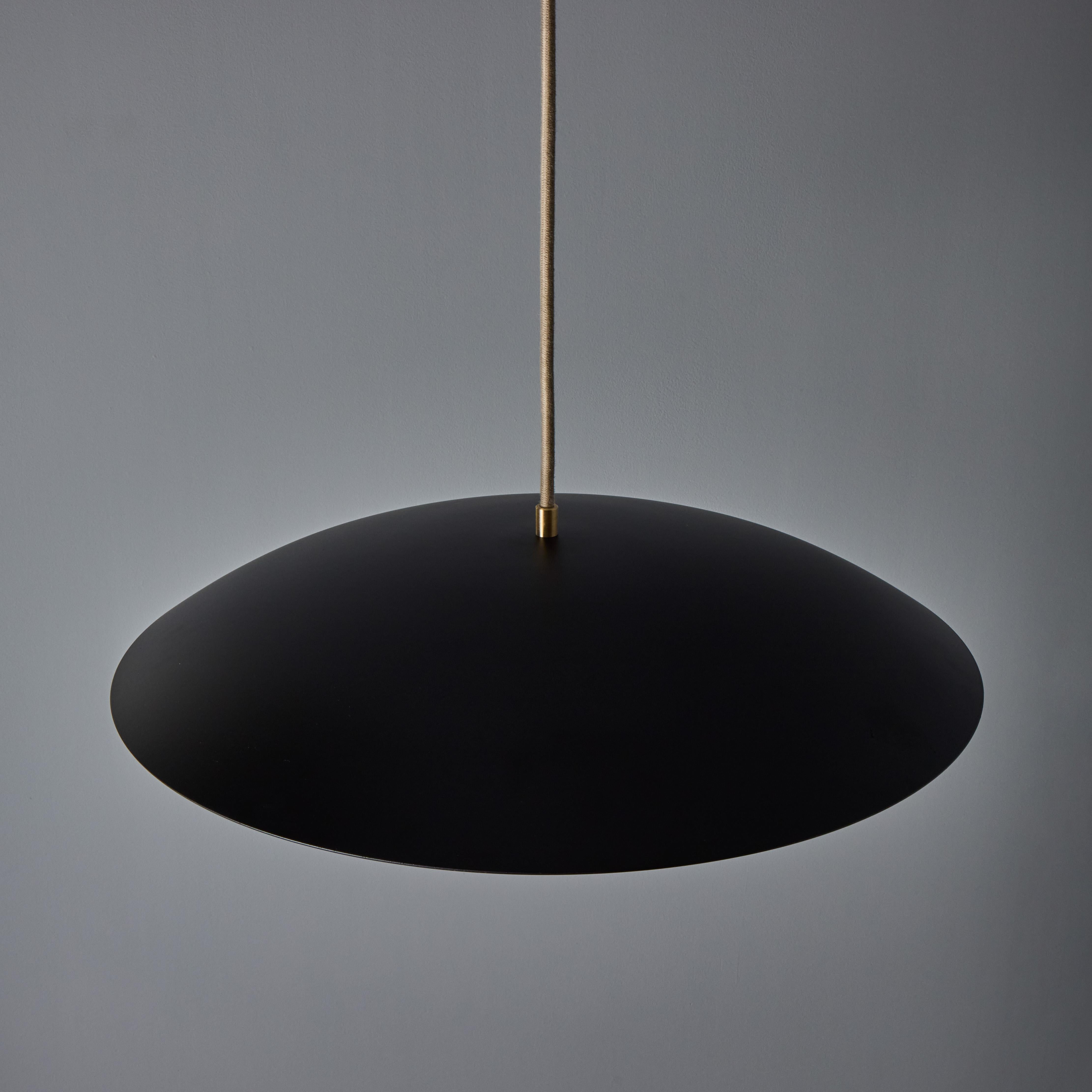 Mid-Century Modern 'Gabi' Perforated Brass Dome & Black Painted Metal Pendant by Alvaro Benitez For Sale