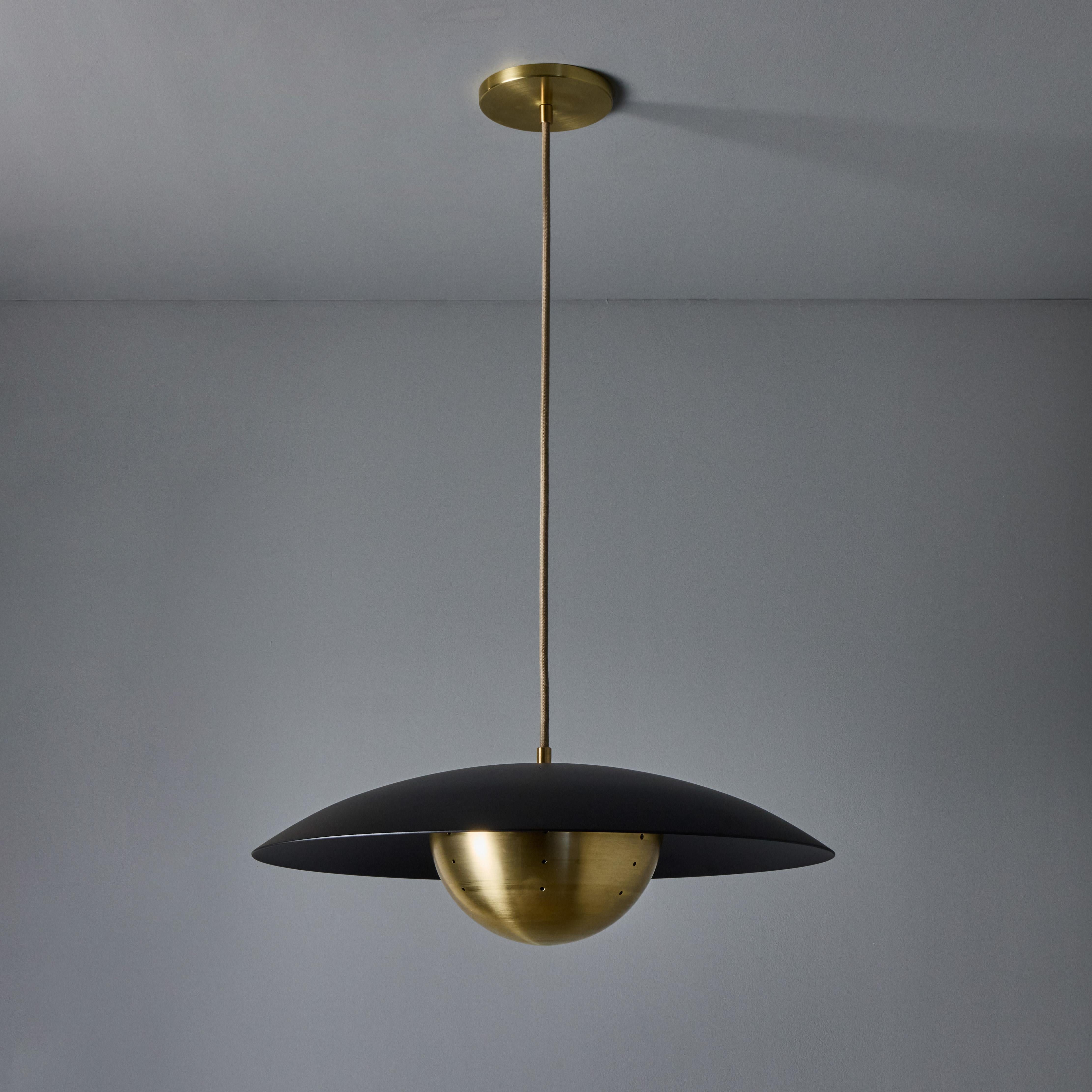 Contemporary 'Gabi' Perforated Brass Dome & Black Painted Metal Pendant by Alvaro Benitez For Sale