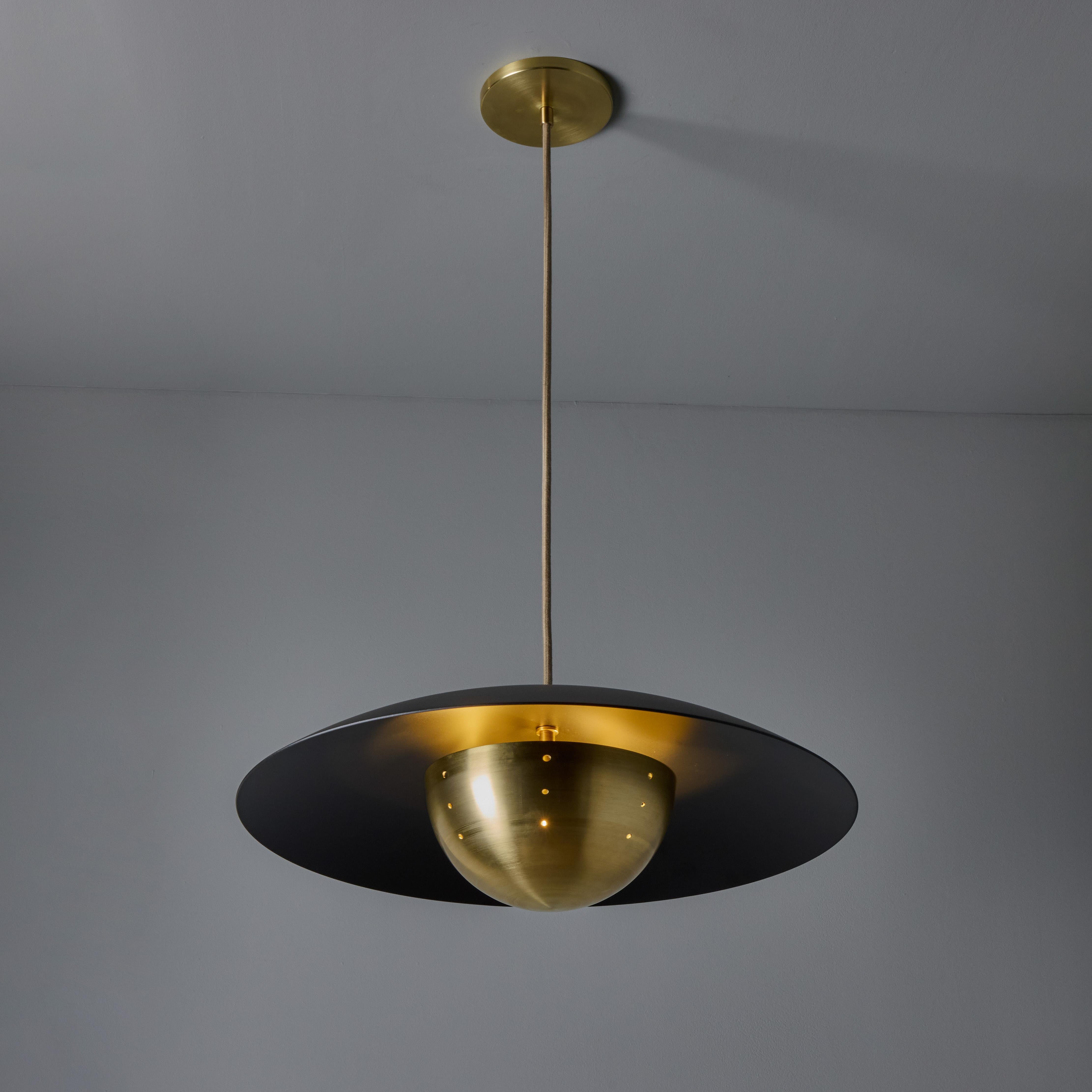 'Gabi' Perforated Brass Dome & Black Painted Metal Pendant by Alvaro Benitez For Sale 2