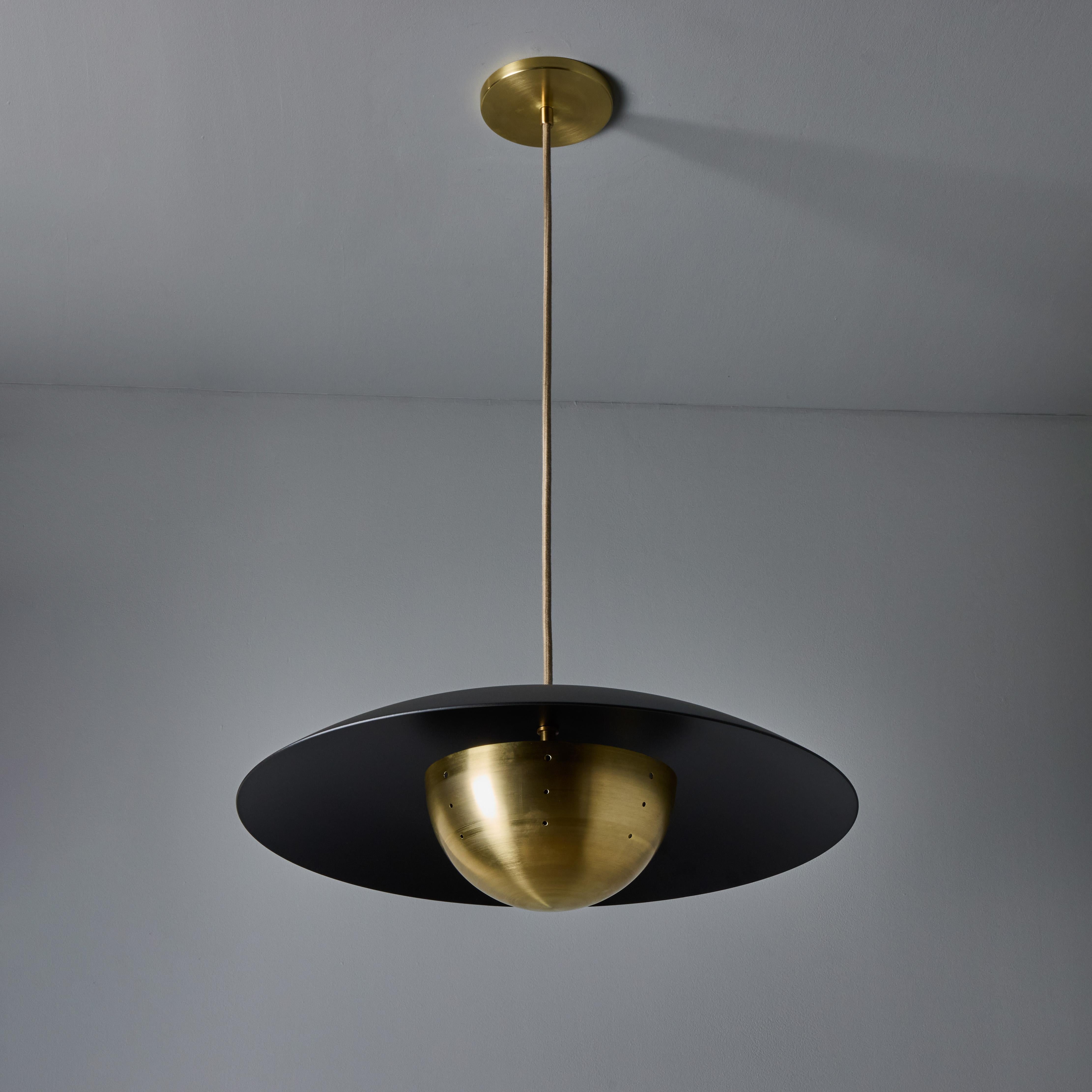 'Gabi' Perforated Brass Dome & Black Painted Metal Pendant by Alvaro Benitez For Sale 3