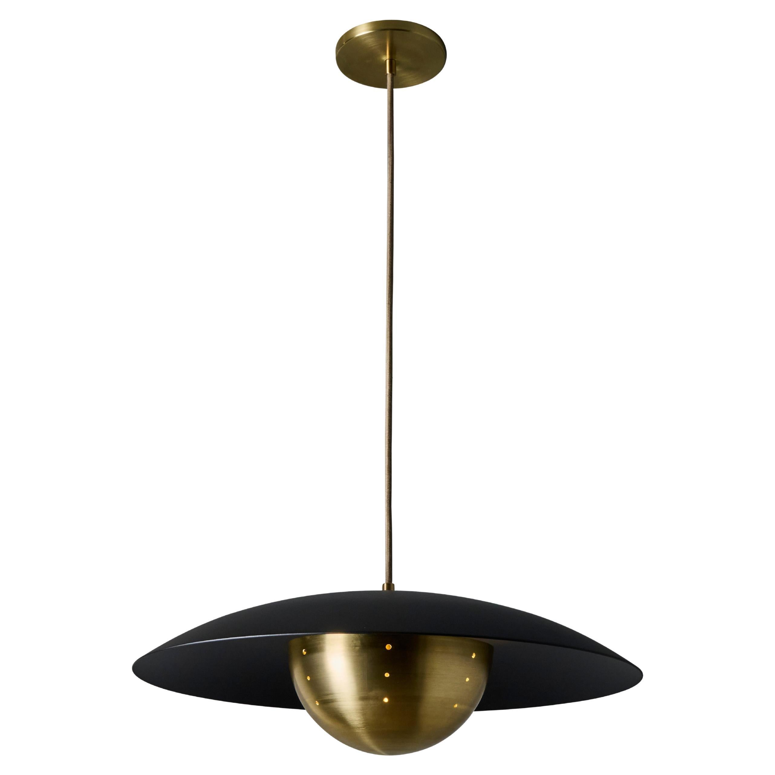 'Gabi' Perforated Brass Dome & Black Painted Metal Pendant by Alvaro Benitez