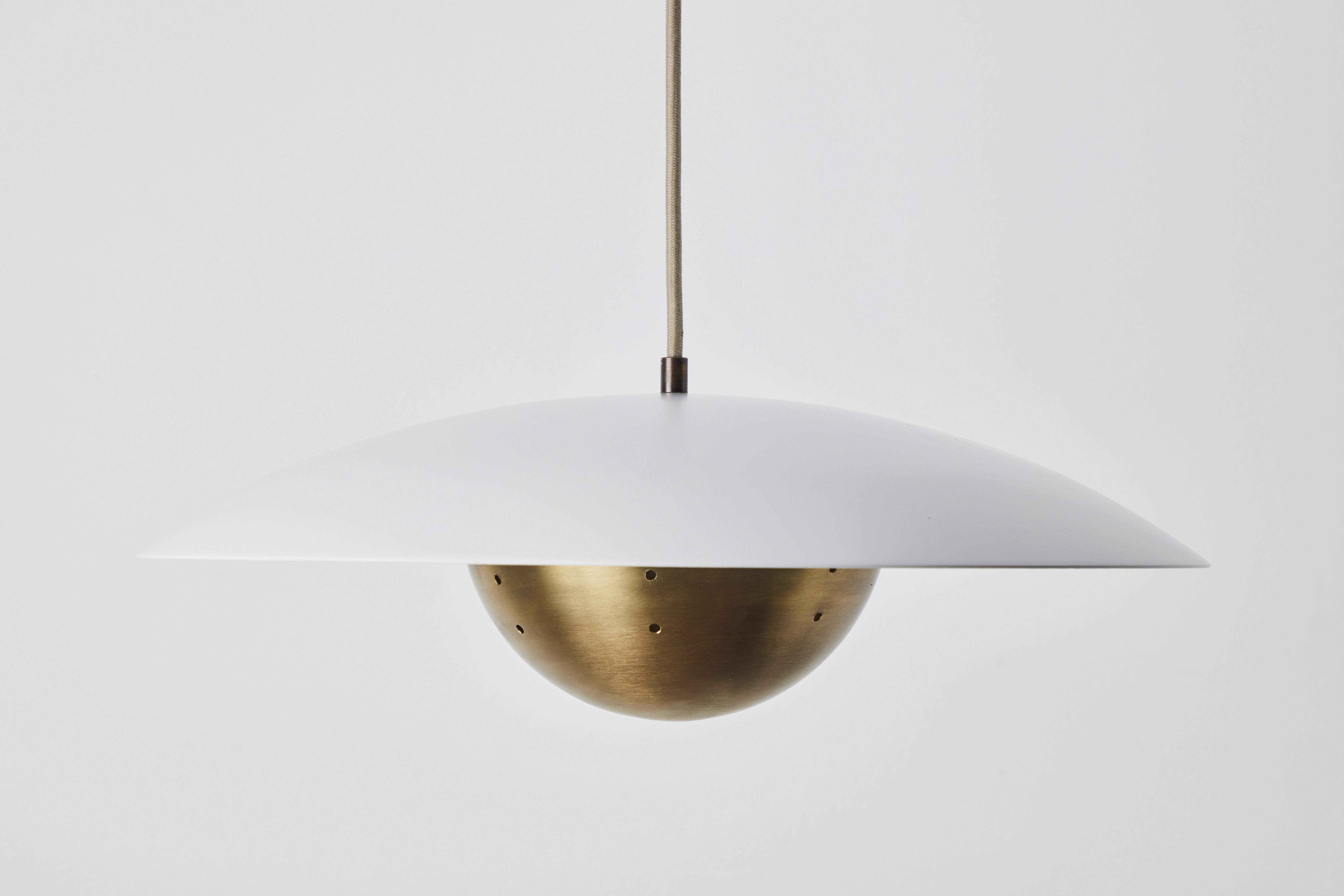 'Gabi' Perforated Brass Dome & White Painted Metal Pendant by Alvaro Benitez For Sale 4