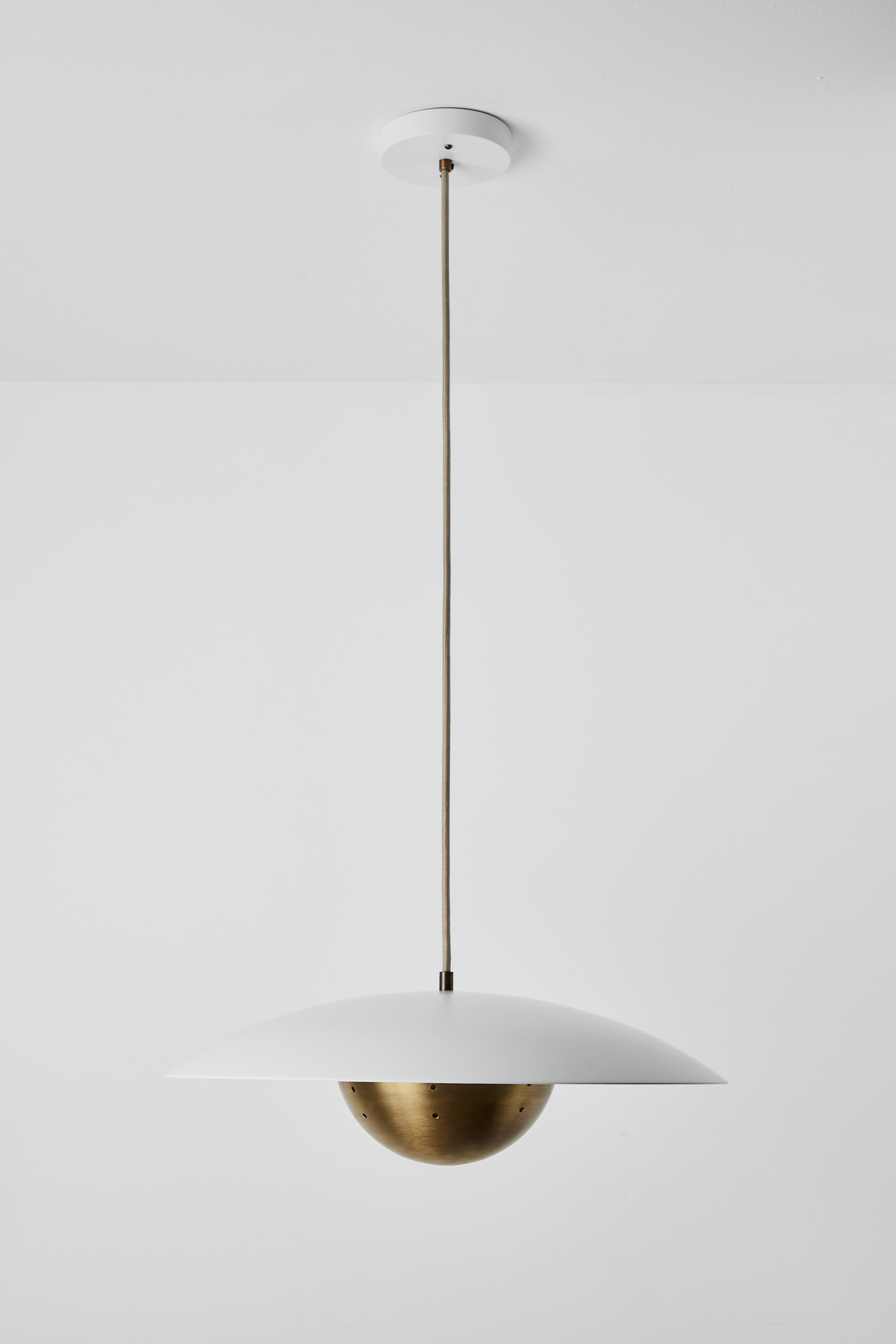 'Gabi' Perforated Brass Dome & White Painted Metal Pendant by Alvaro Benitez For Sale 6