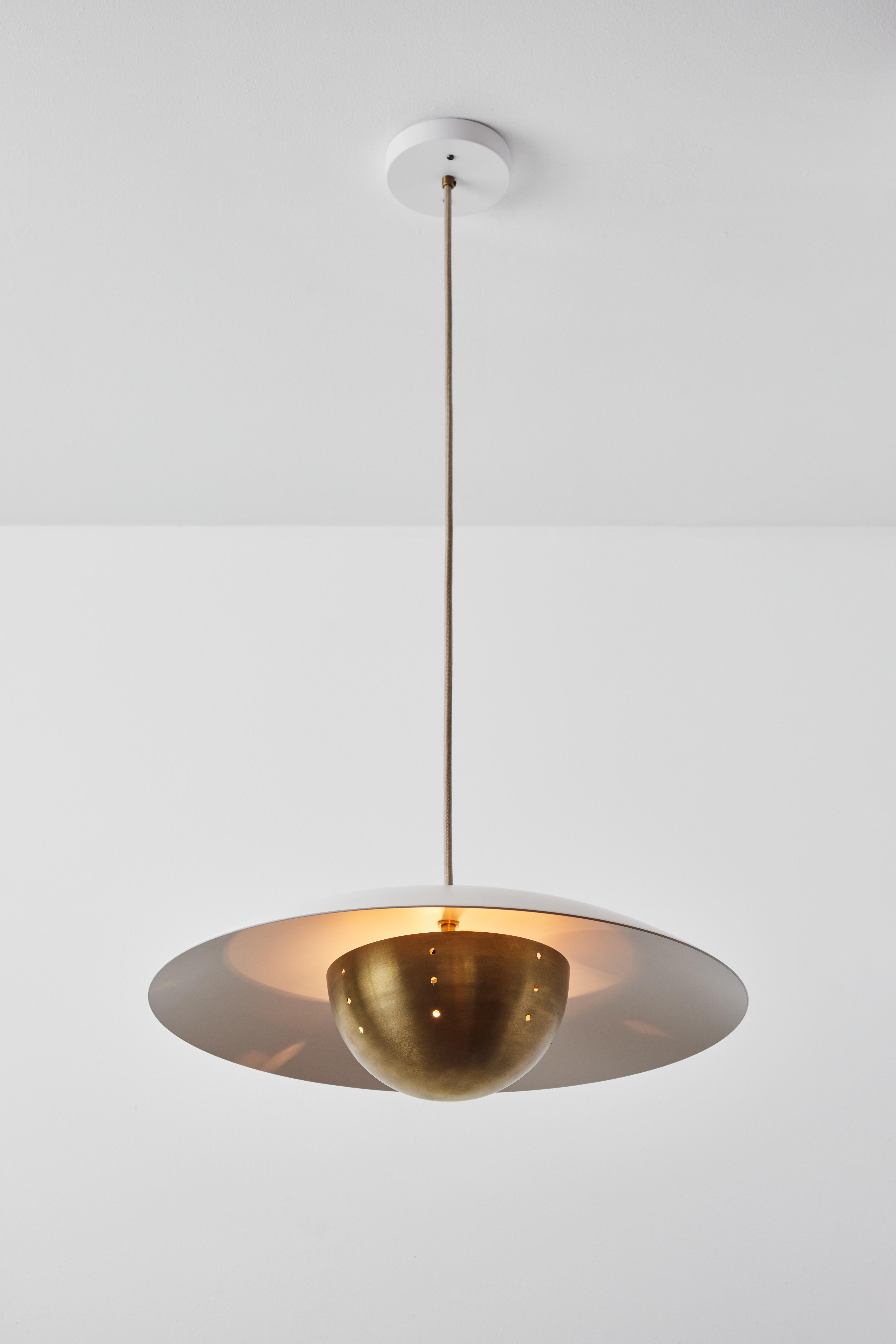 American 'Gabi' Perforated Brass Dome & White Painted Metal Pendant by Alvaro Benitez For Sale