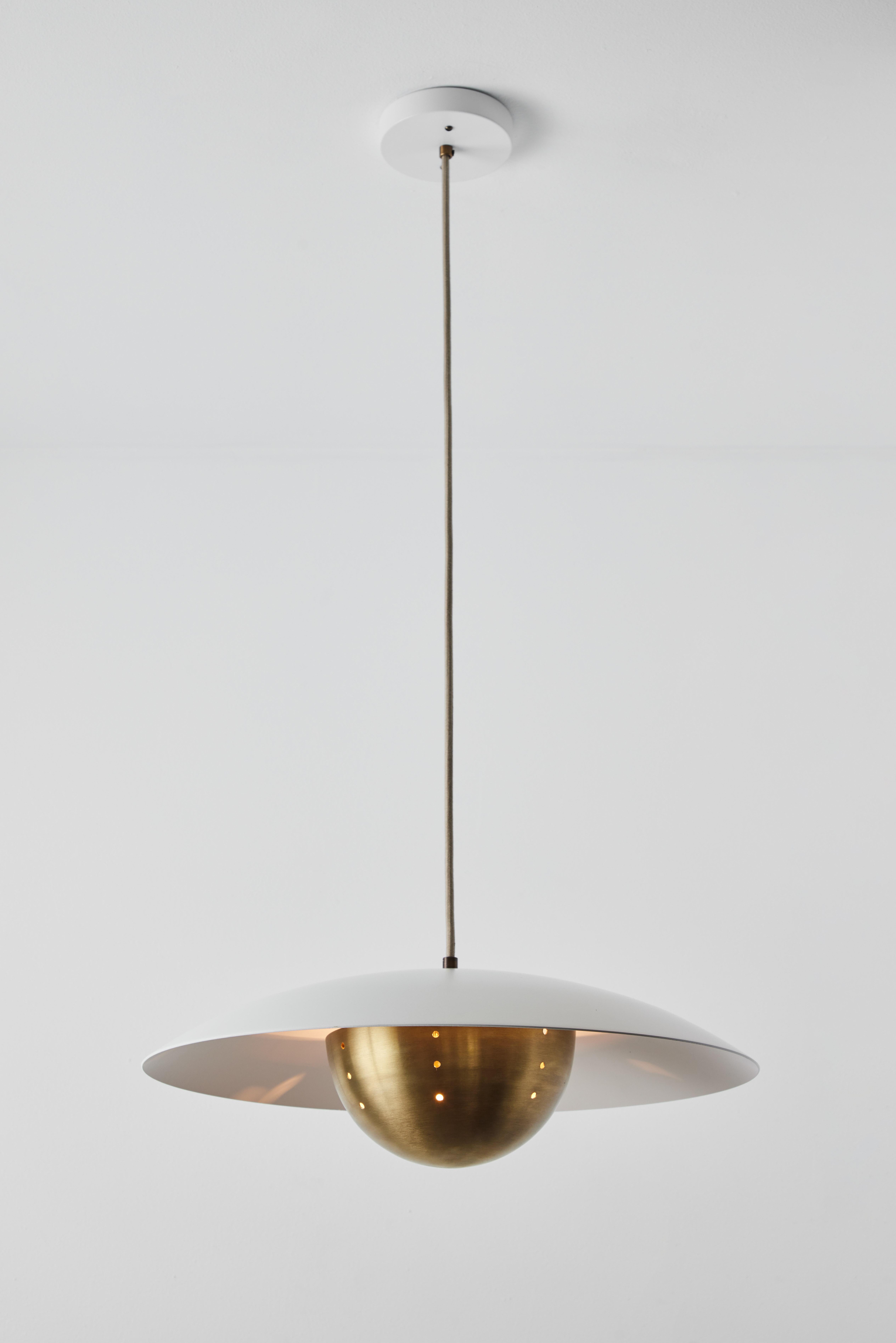 'Gabi' Perforated Brass Dome & White Painted Metal Pendant by Alvaro Benitez For Sale 1