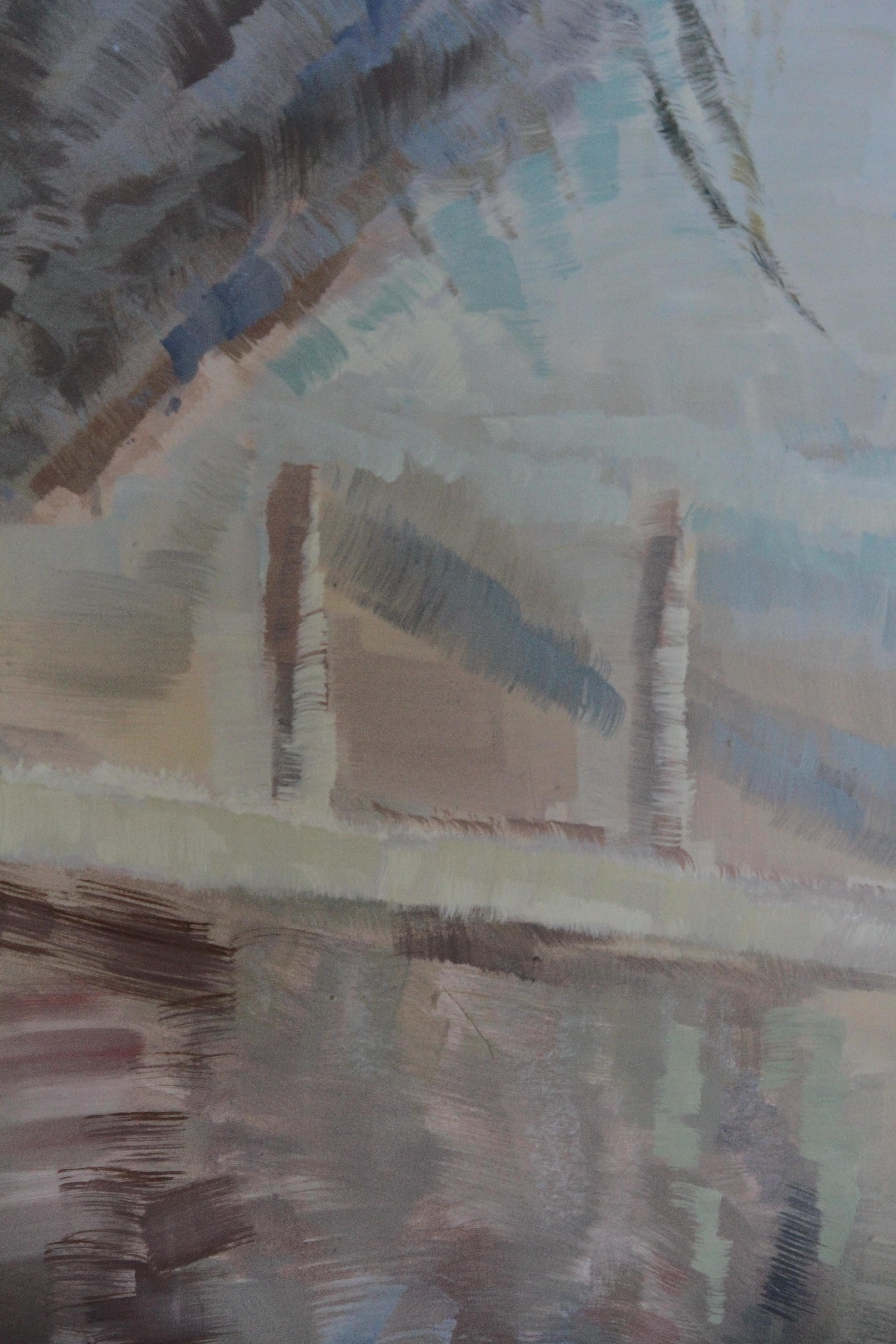 Paysage contemporain peint à l'huile sur toile par un artiste émergent - Ensemble - Gris Figurative Painting par Gabija Pritkovaite