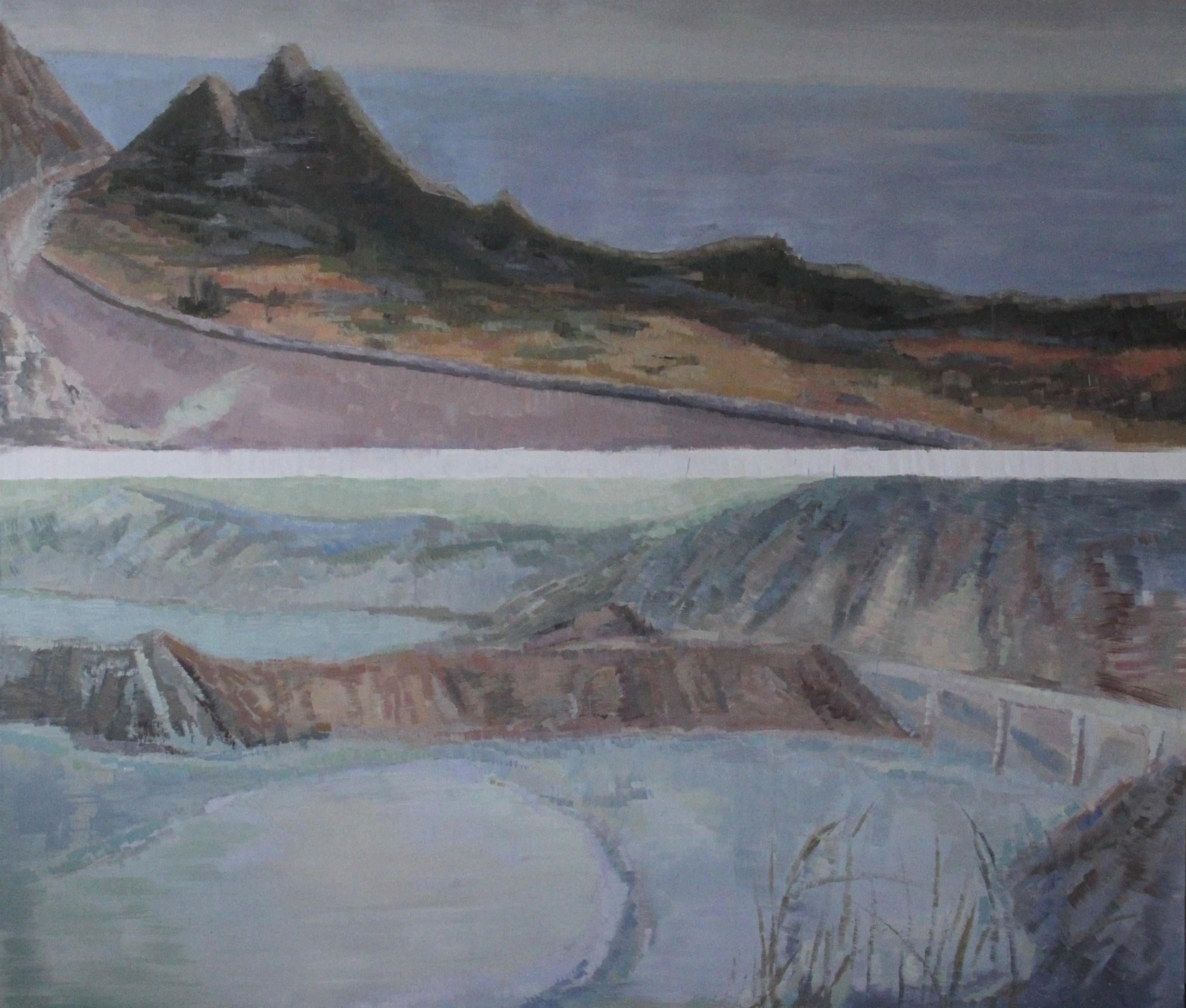 Paysage contemporain peint à l'huile sur toile par un artiste émergent - Ensemble en vente 1