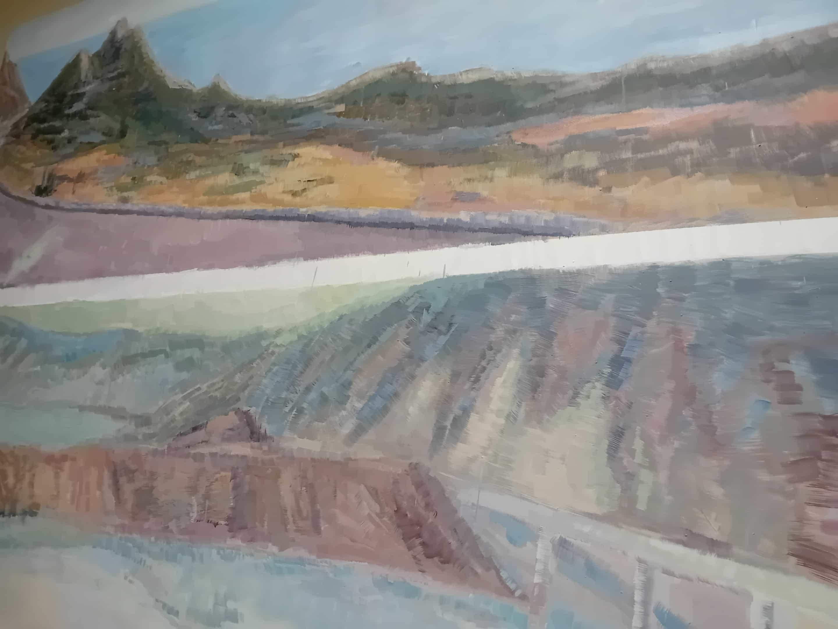 Paysage contemporain peint à l'huile sur toile par un artiste émergent - Ensemble en vente 2