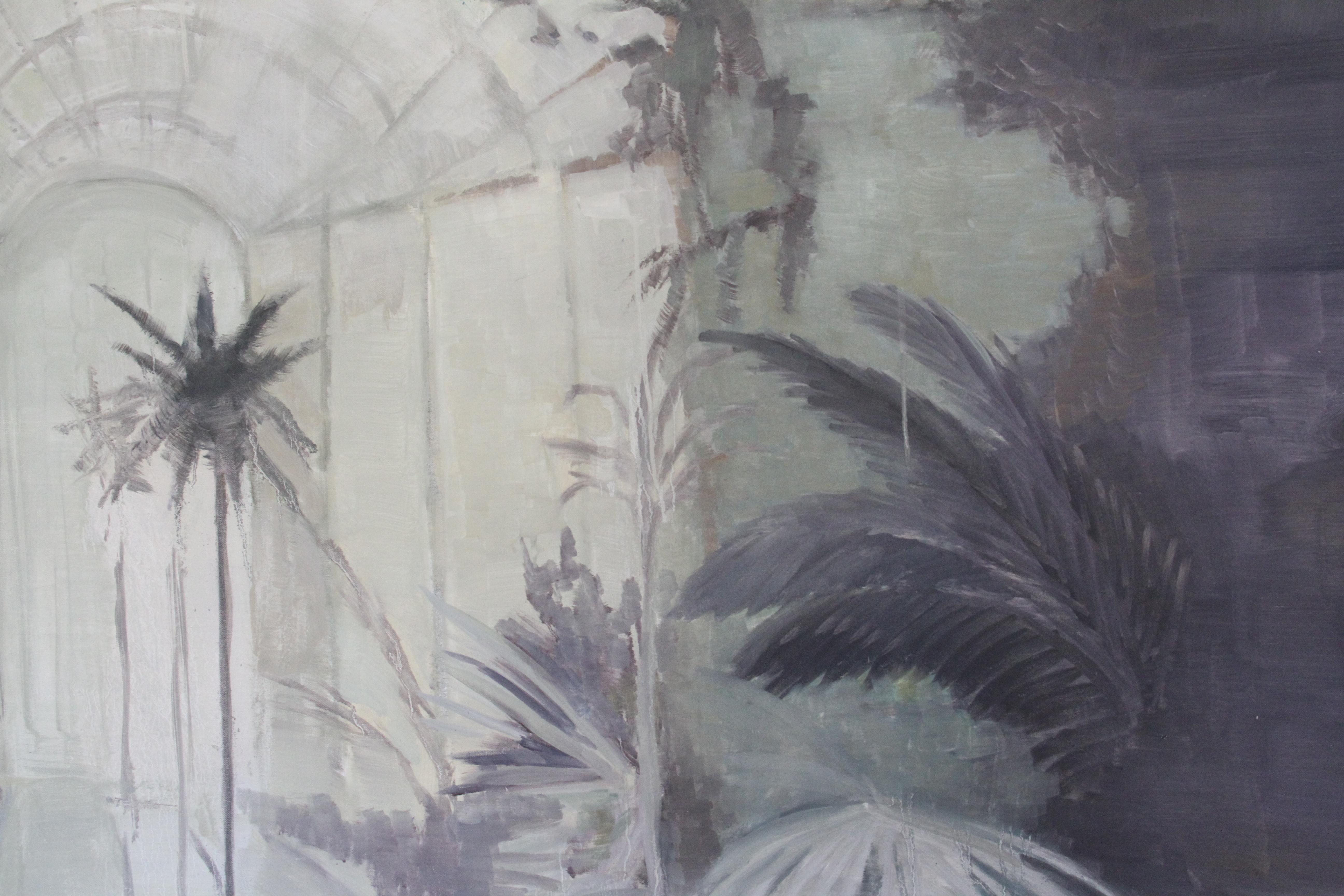Contemporary Ölgemälde auf Leinwand von Emerging Artist - Großformat - Orangerie (Grau), Figurative Painting, von Gabija Pritkovaite