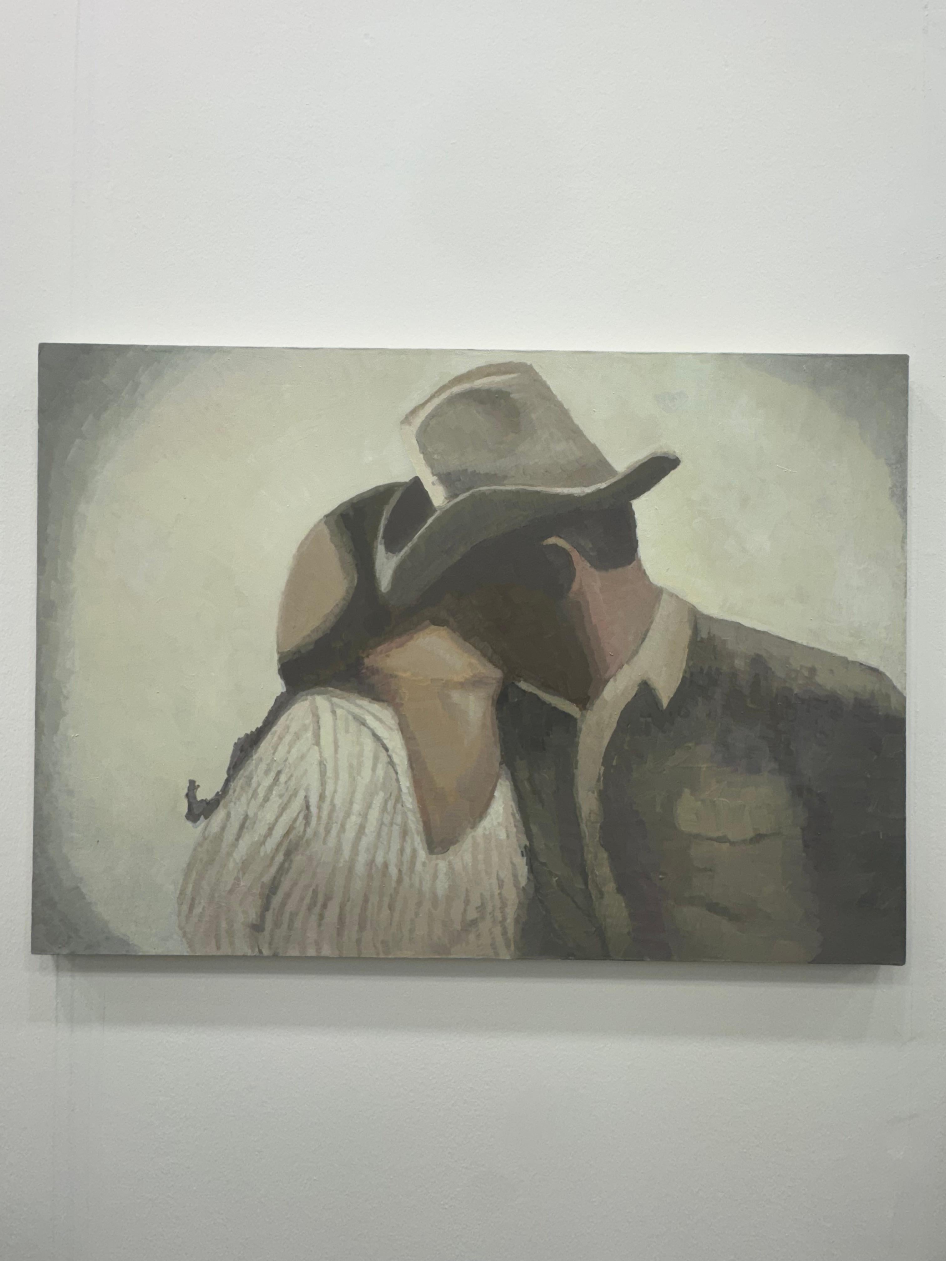 Contemporary Oil Painting on Canvas in Pastel Colours. The Cowboy Kiss.
