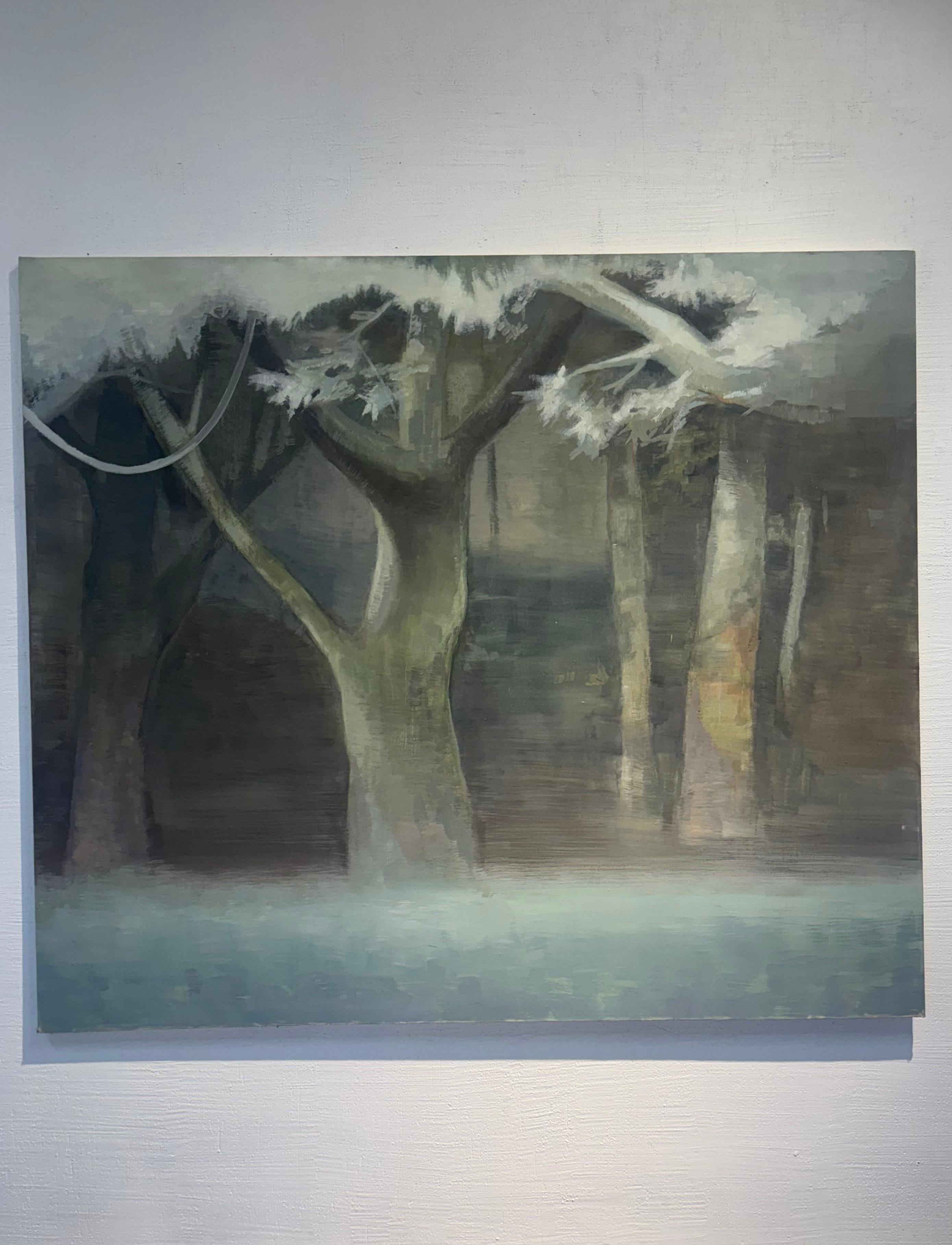 Contemporary Oil Painting on Canvas - Theatrical Misty Forest - Emerging Artist For Sale 8