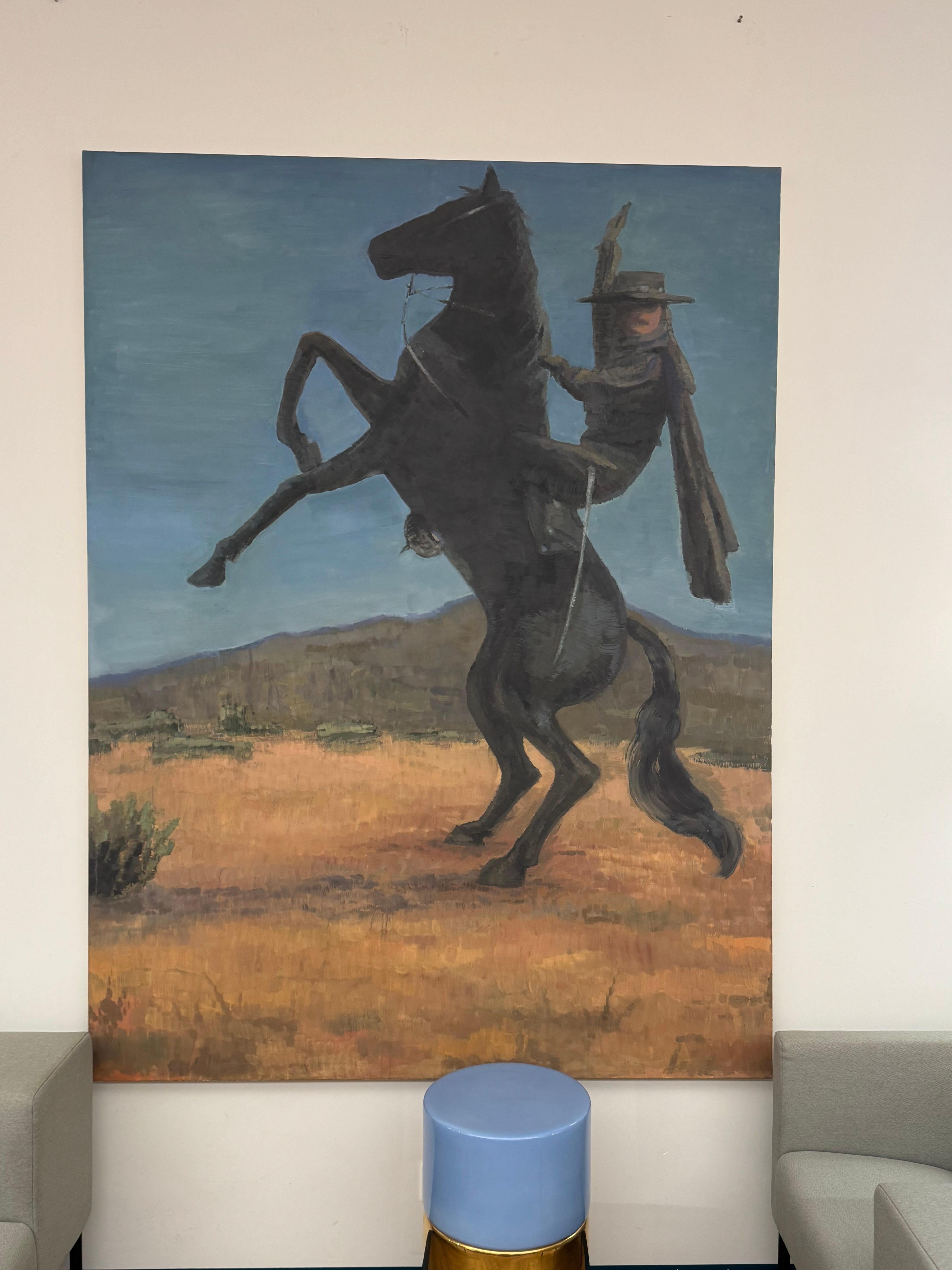 Großes Öl auf Leinwand Landschaftsgemälde mit dem Reiter - Emerging Artist – Painting von Gabija Pritkovaite