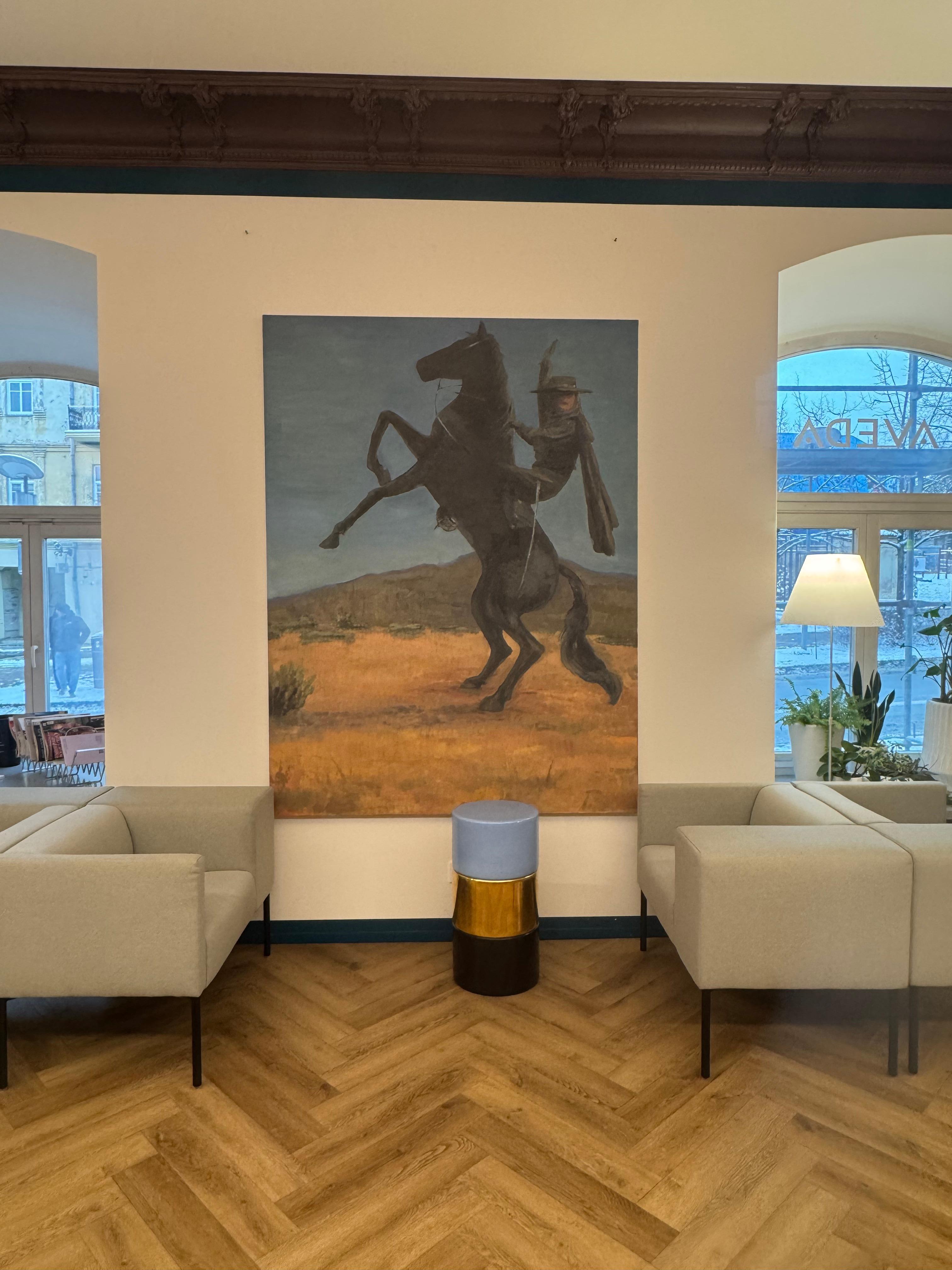 Großes Öl auf Leinwand Landschaftsgemälde mit dem Reiter - Emerging Artist im Angebot 2