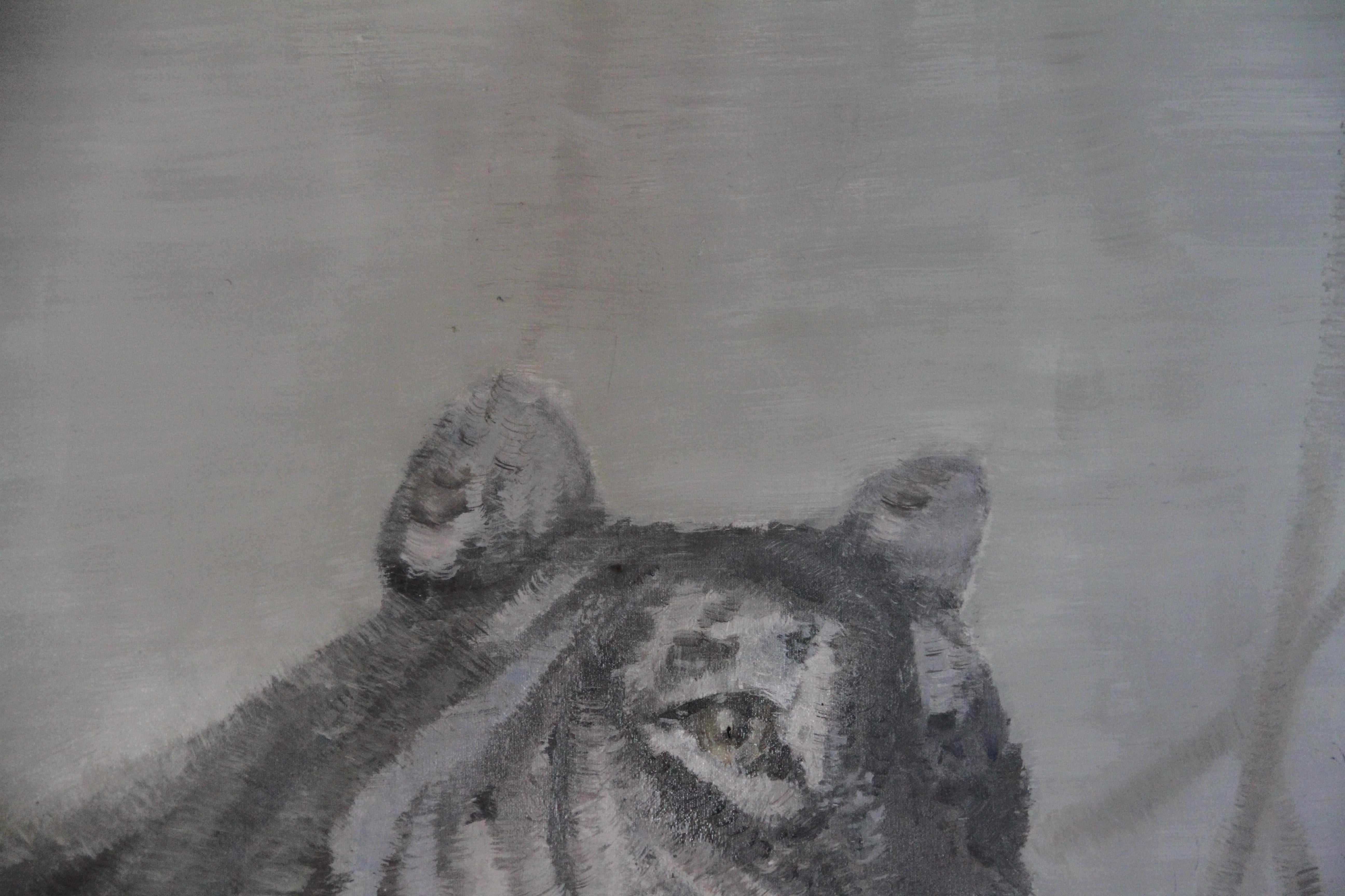 Pittura a olio su tela contemporanea - Tigre del Caspio di un artista emergente - Animal Painting Grigio di Gabija Pritkovaite