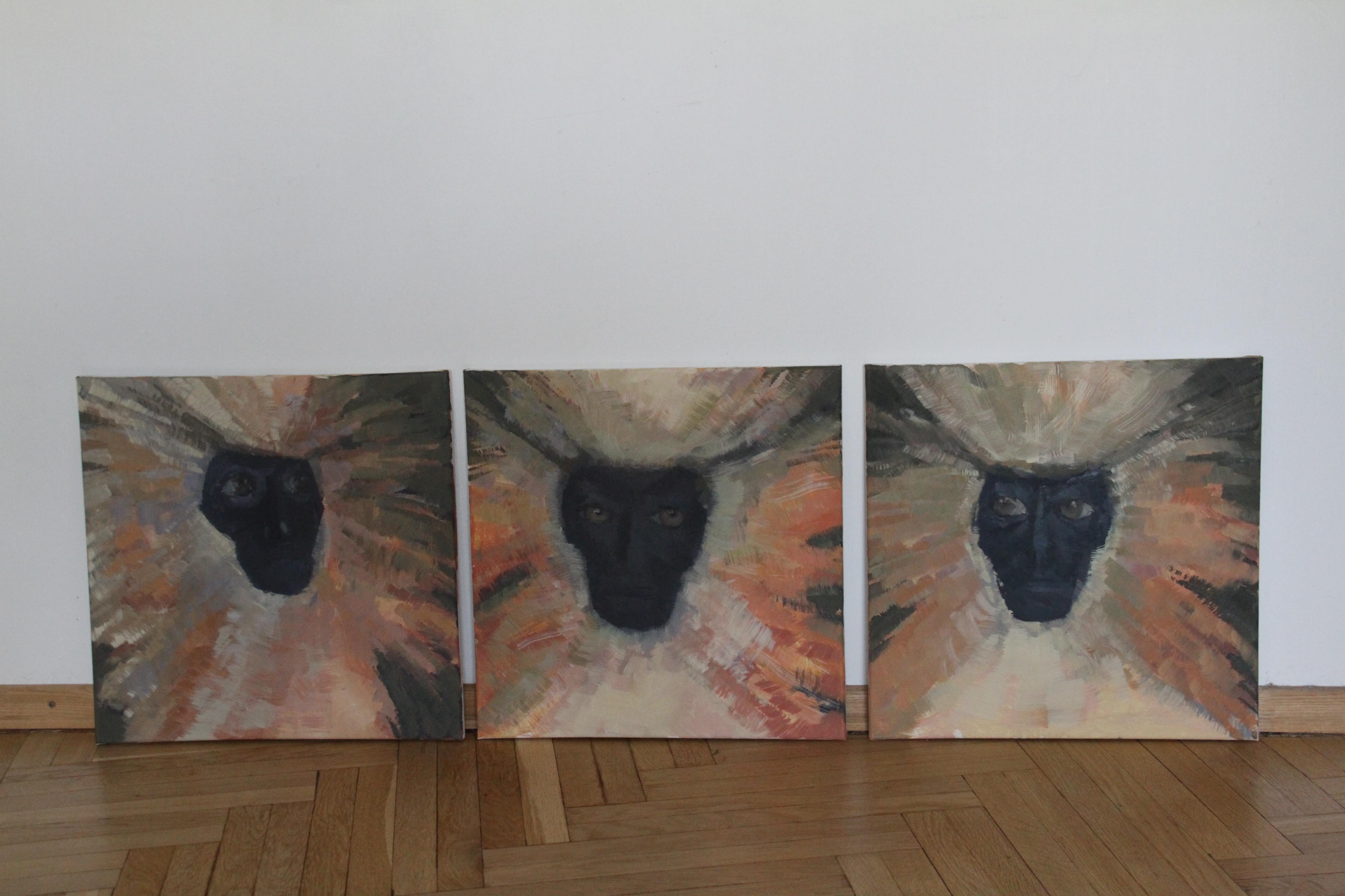 Tríptico - Pintura al óleo contemporánea sobre lienzo - Inspirada en las culturas indígenas en venta 3