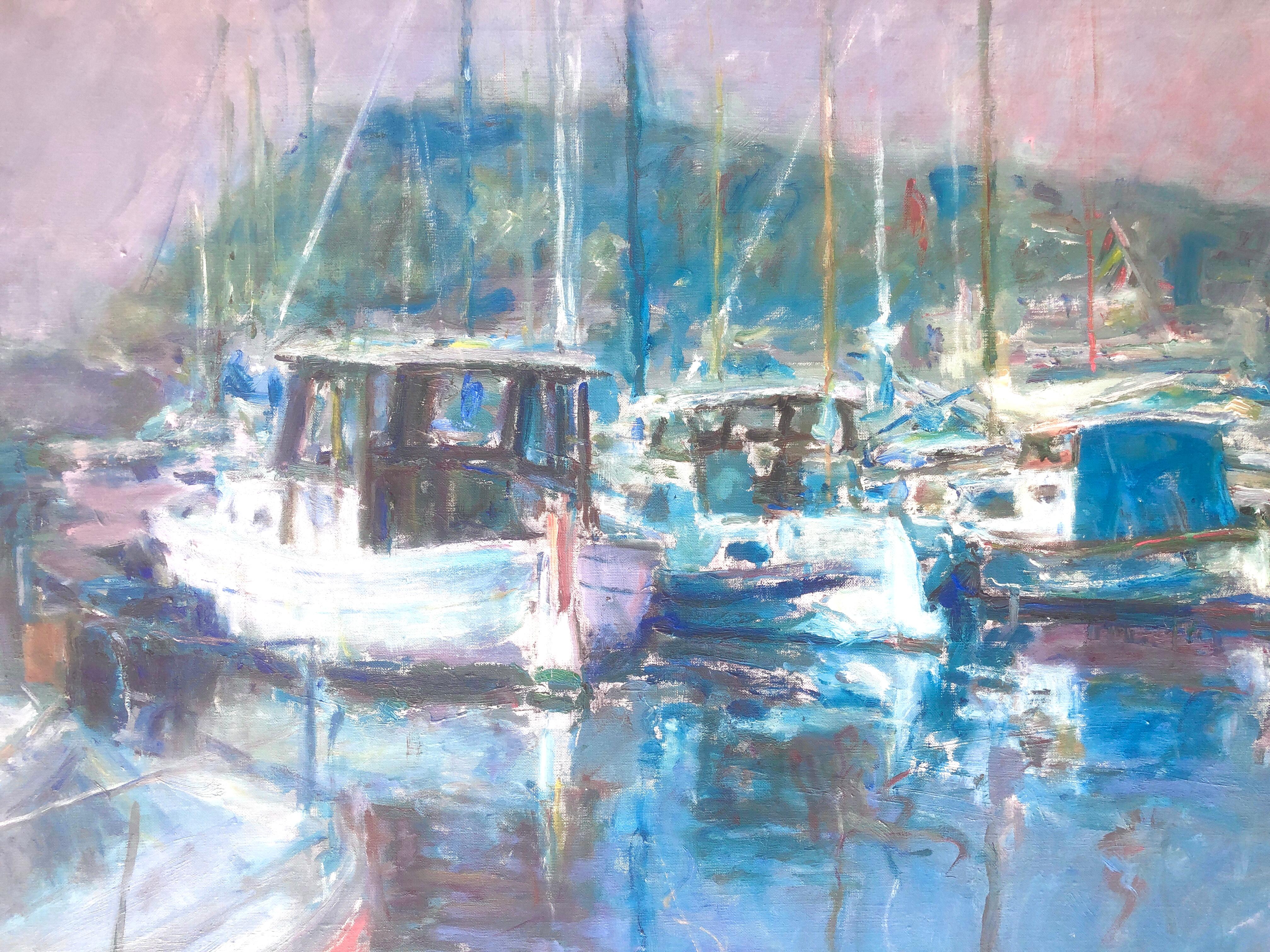 Barcelona fishing port oil on canvas painting spanish seascape For Sale 3