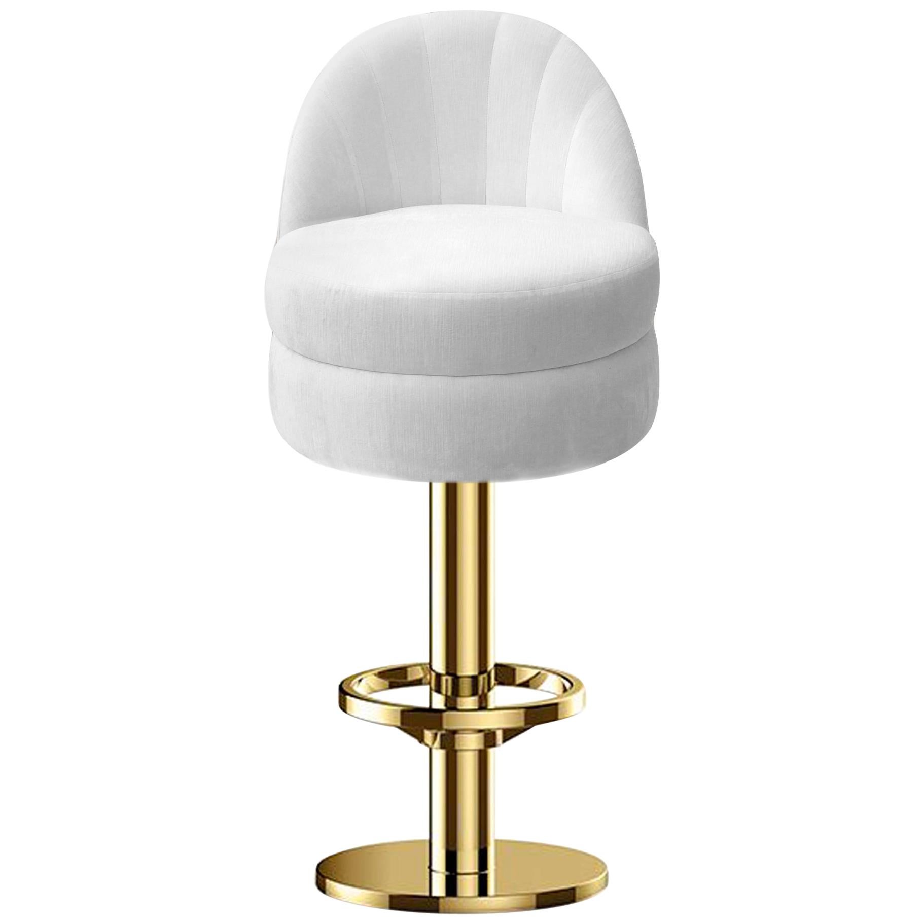 Gable Bar Chair in White with Brass Base For Sale
