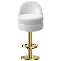 Gable Bar Chair in White with Brass Base