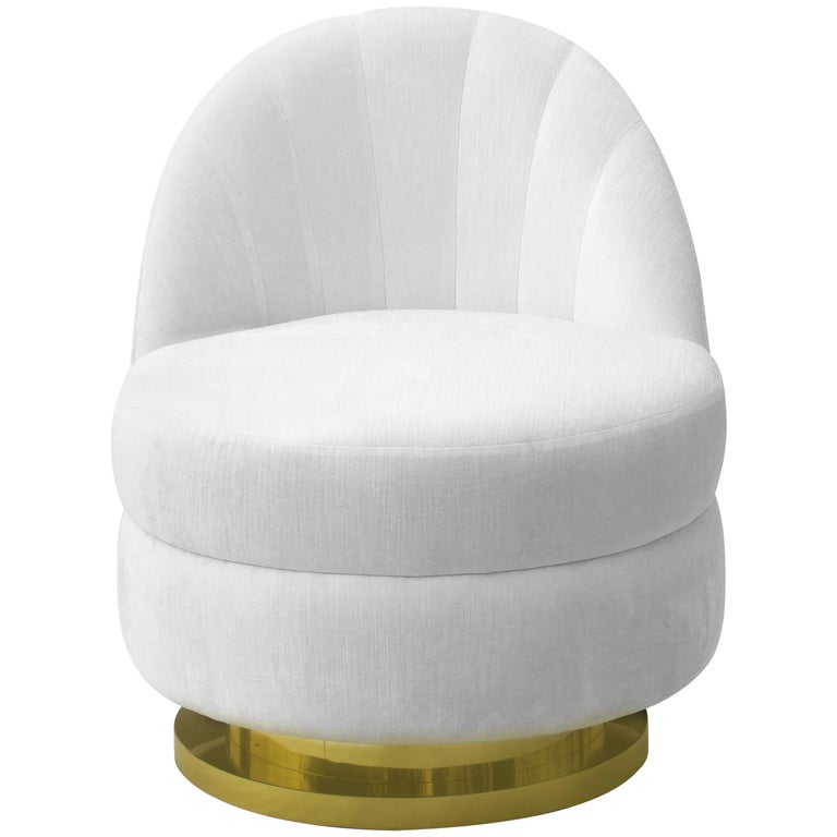 Gable Single Sofa In White Velvet With Brass Base For Sale At 1stdibs
