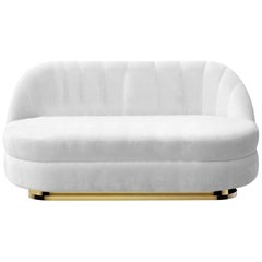Gable Sofa in White Velvet with Brass Base