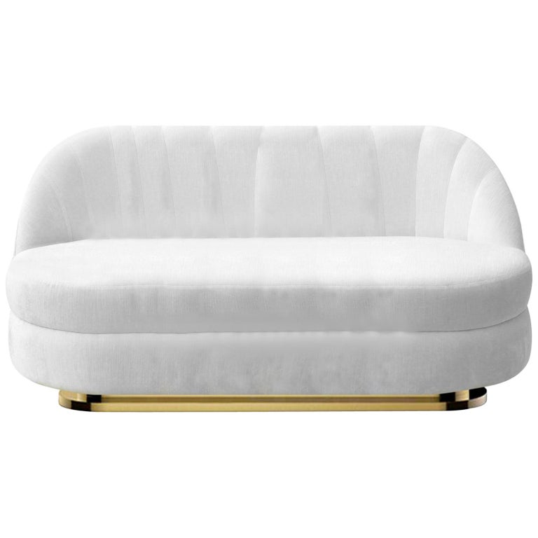 Gable Sofa In White Velvet With Br Base Gable Sofa In White Velvet With Br Base