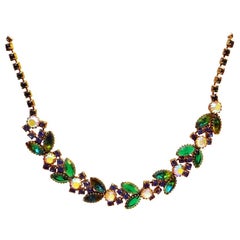 Gablonz rhinestone chain, with green blue and white rhinestones