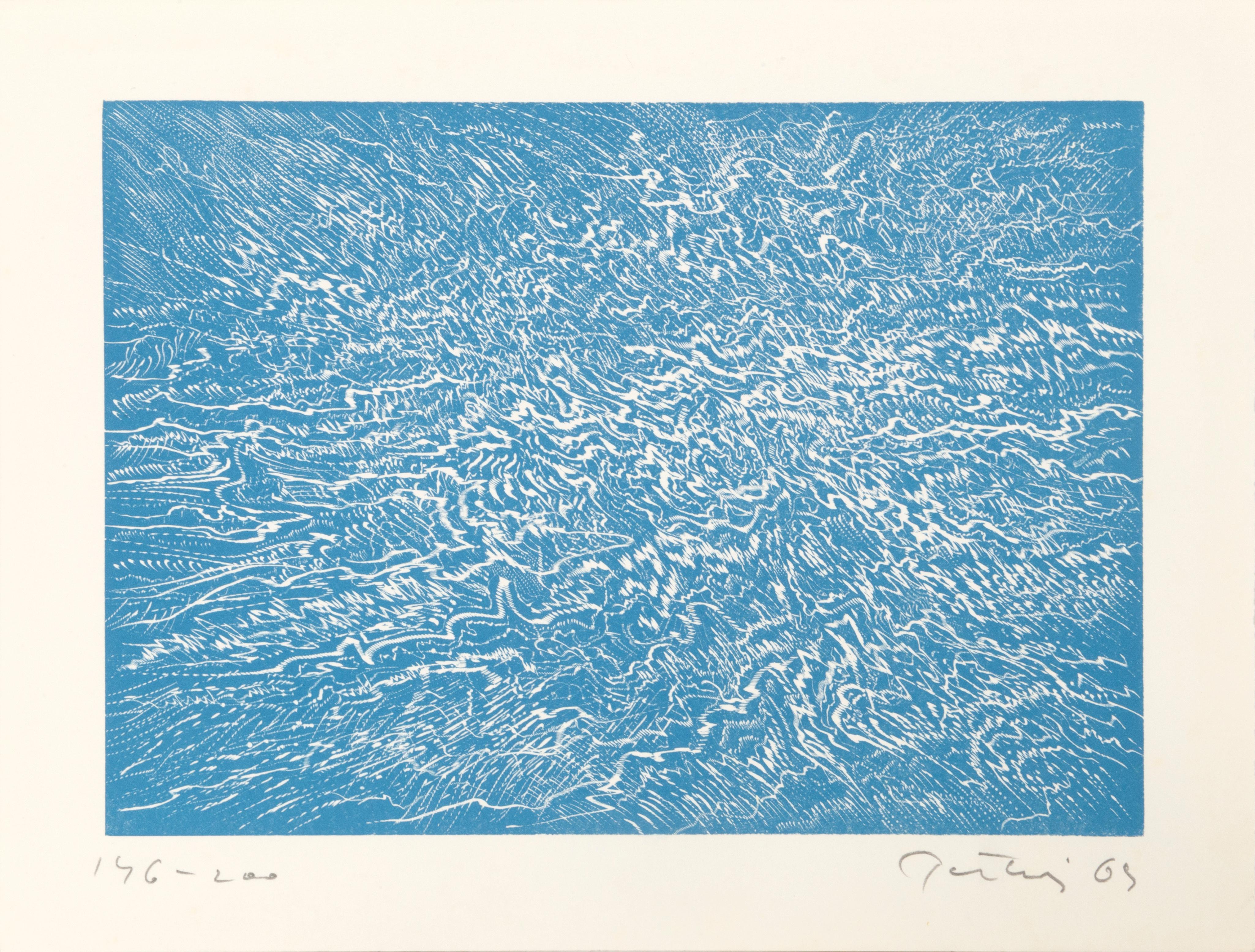 Gabor F. Peterdi Landscape Print - Blue Surf, Abstract Etching by Gabor Peterdi