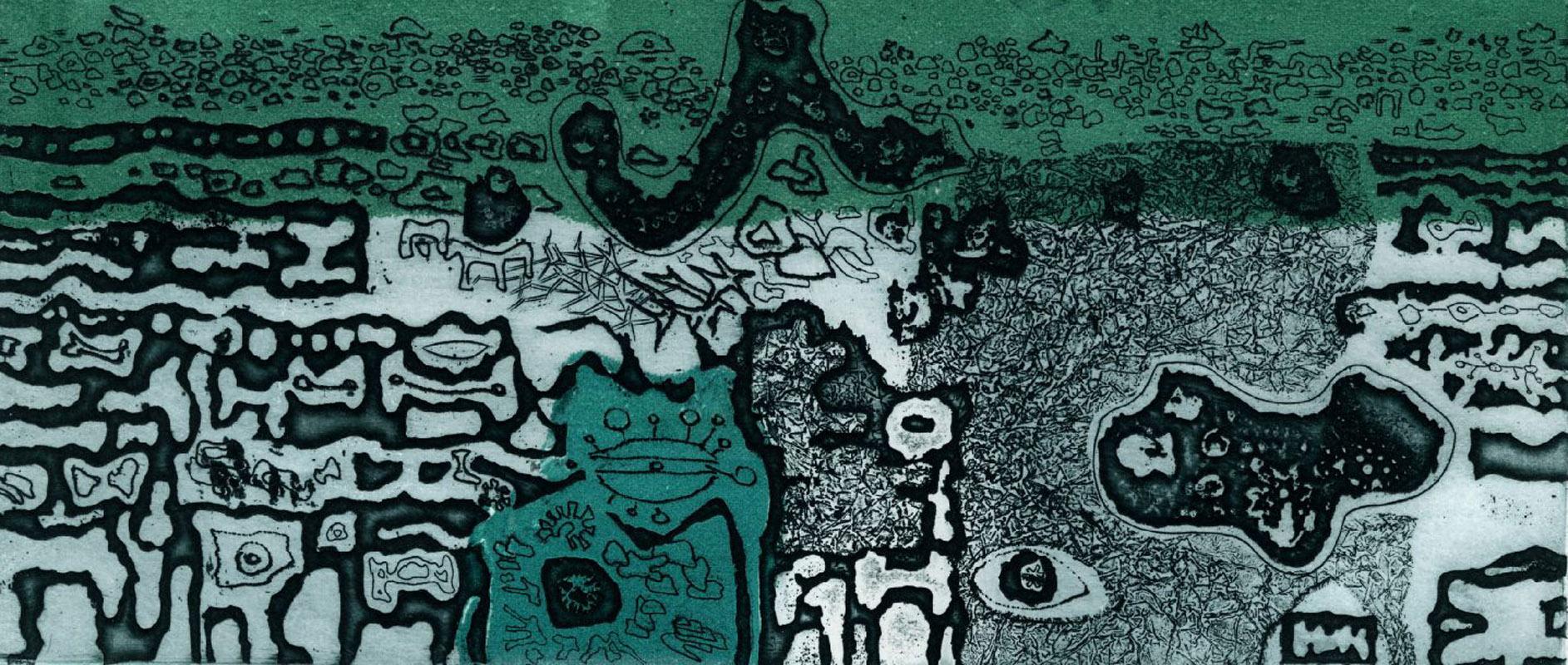 Tommy's Pond
Etching, aquatint and intaglio, 1966
Signed, dated and numbered in pencil
Image/Plate size: 13 7/8 x 10 7/8 inches
Sheet size: : 20 1/16 x 14 7/16 inches
From: The Portfolio A Genesis, 15 plates, total edition 100 plus fifty Roman