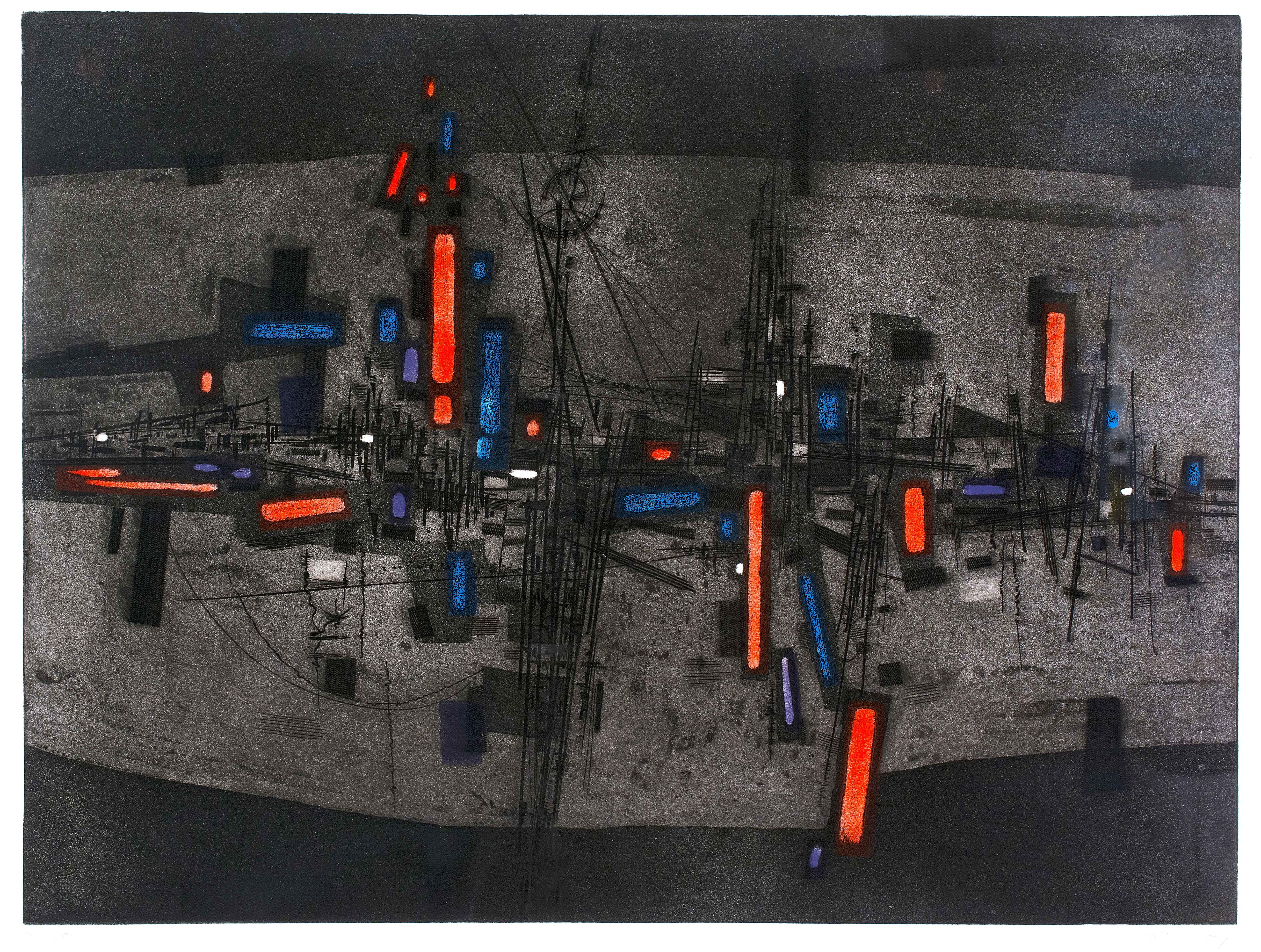 Gabor F. Peterdi Abstract Print - WOUNDED DARKNESS