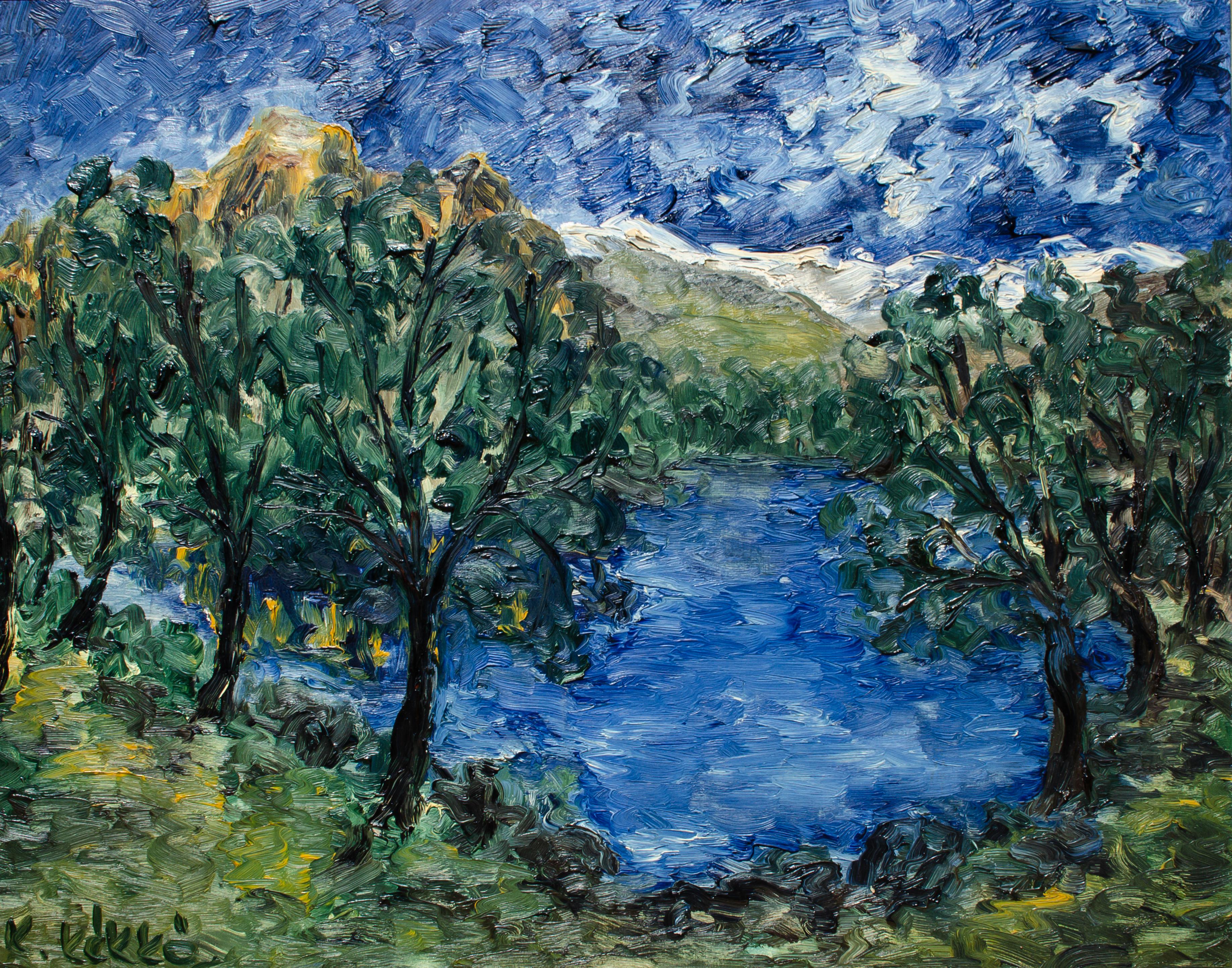 Paesaggio tedesco post-impressionista di Gabor K. Kekko con Libro - Painting di Gabor K. Kekkö