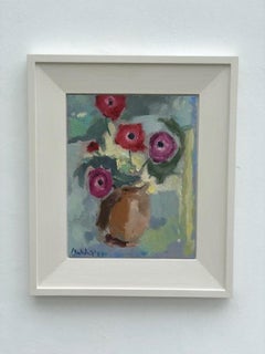 Gabrielle Moulding, Anemones in a terracotta jug, Original floral painting