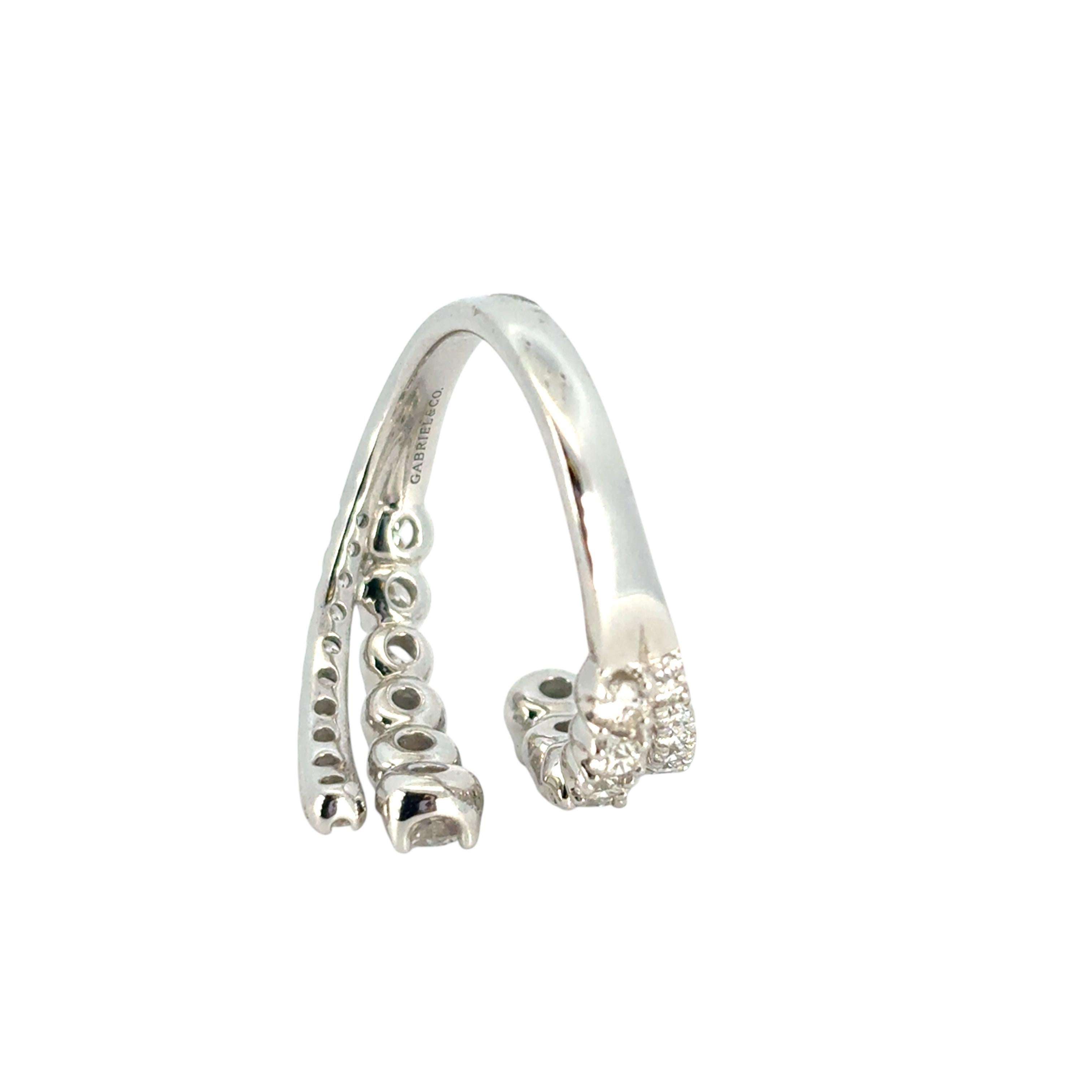 Gabriel 14k Weißgold Double Row 1,48 Karat Diamant Bypass Damenring im Angebot 1