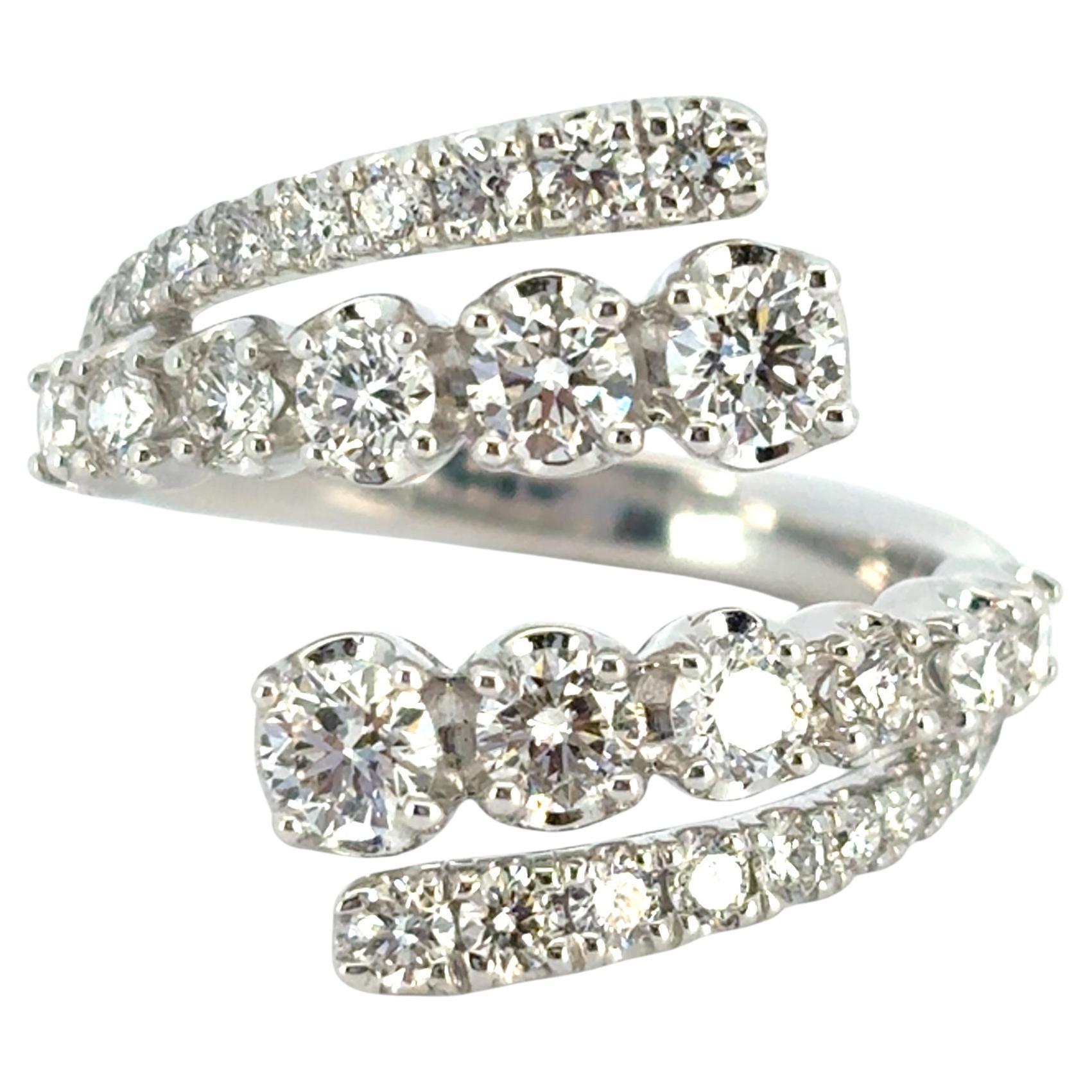 Gabriel 14k Weißgold Double Row 1,48 Karat Diamant Bypass Damenring im Angebot
