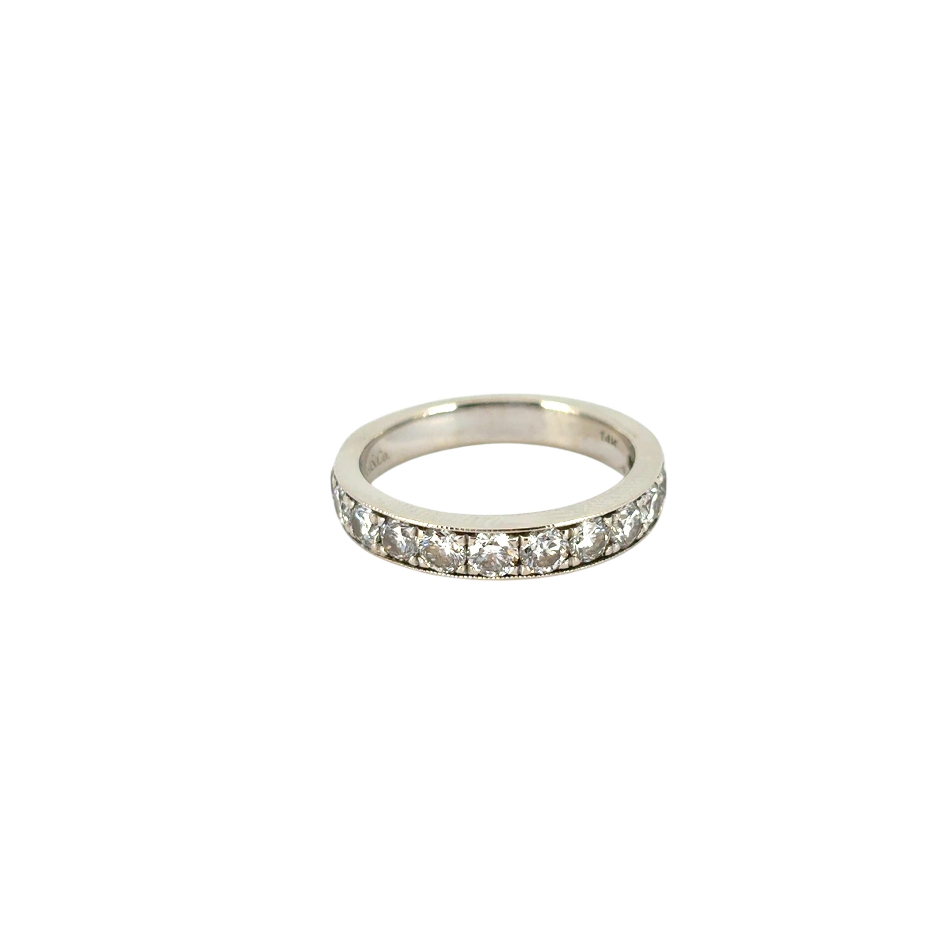 Gabriel 14K White Gold Micro Pave Set 1.50ctw Natural Diamond Wedding Band For Sale 11