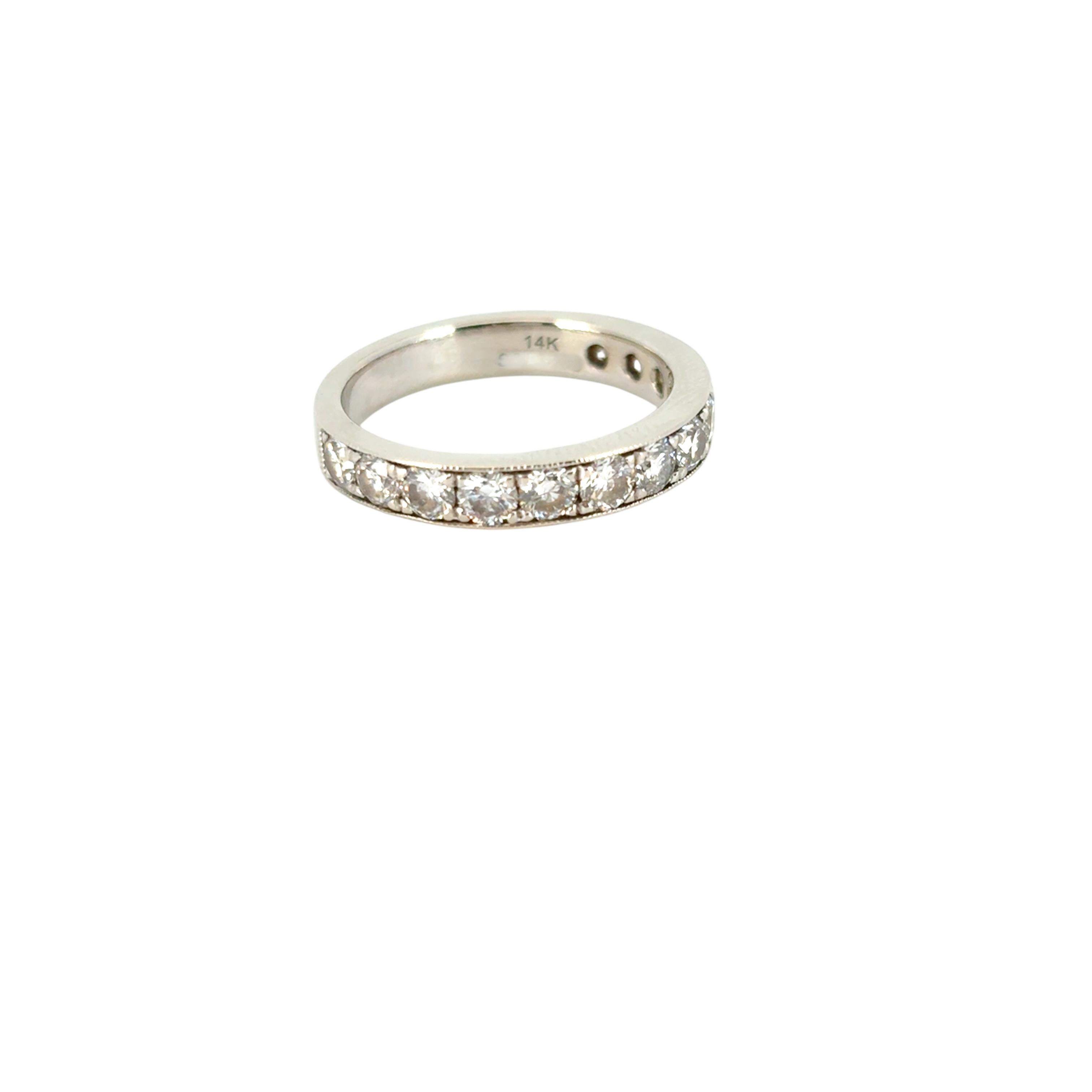Round Cut Gabriel 14K White Gold Micro Pave Set 1.50ctw Natural Diamond Wedding Band For Sale