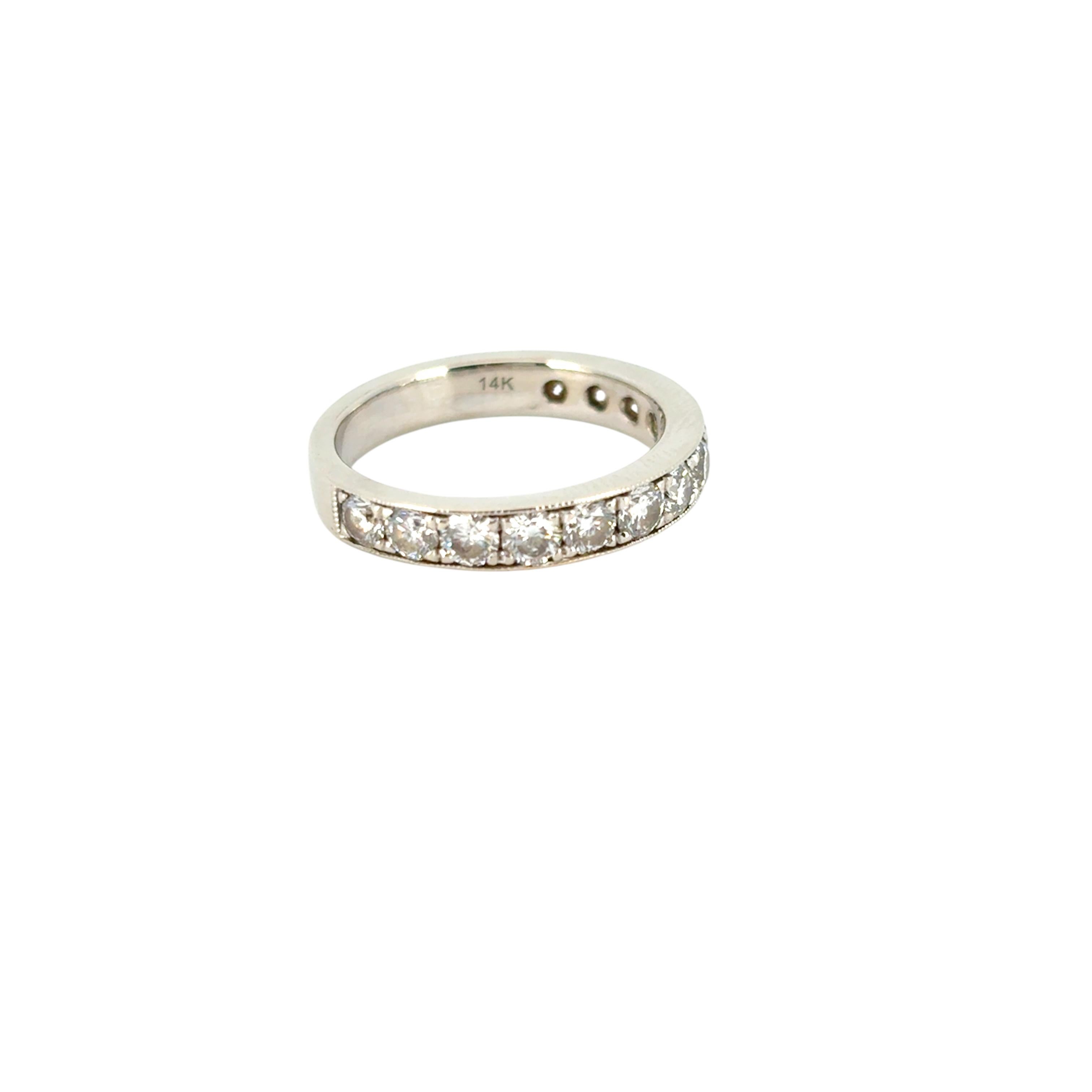 Gabriel 14K White Gold Micro Pave Set 1.50ctw Natural Diamond Wedding Band In Excellent Condition For Sale In Boca Raton, FL