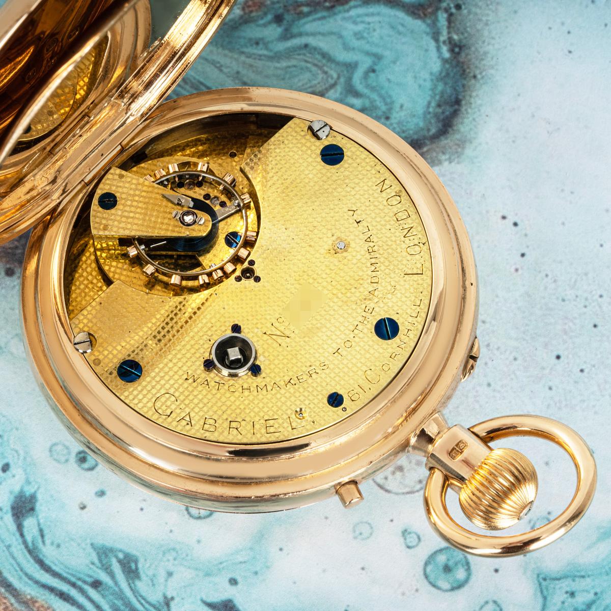 Men's Gabriel. A Very Rare Gold Karrusel Keyless Fusee Half Hunter Pocket Watch C1901 For Sale