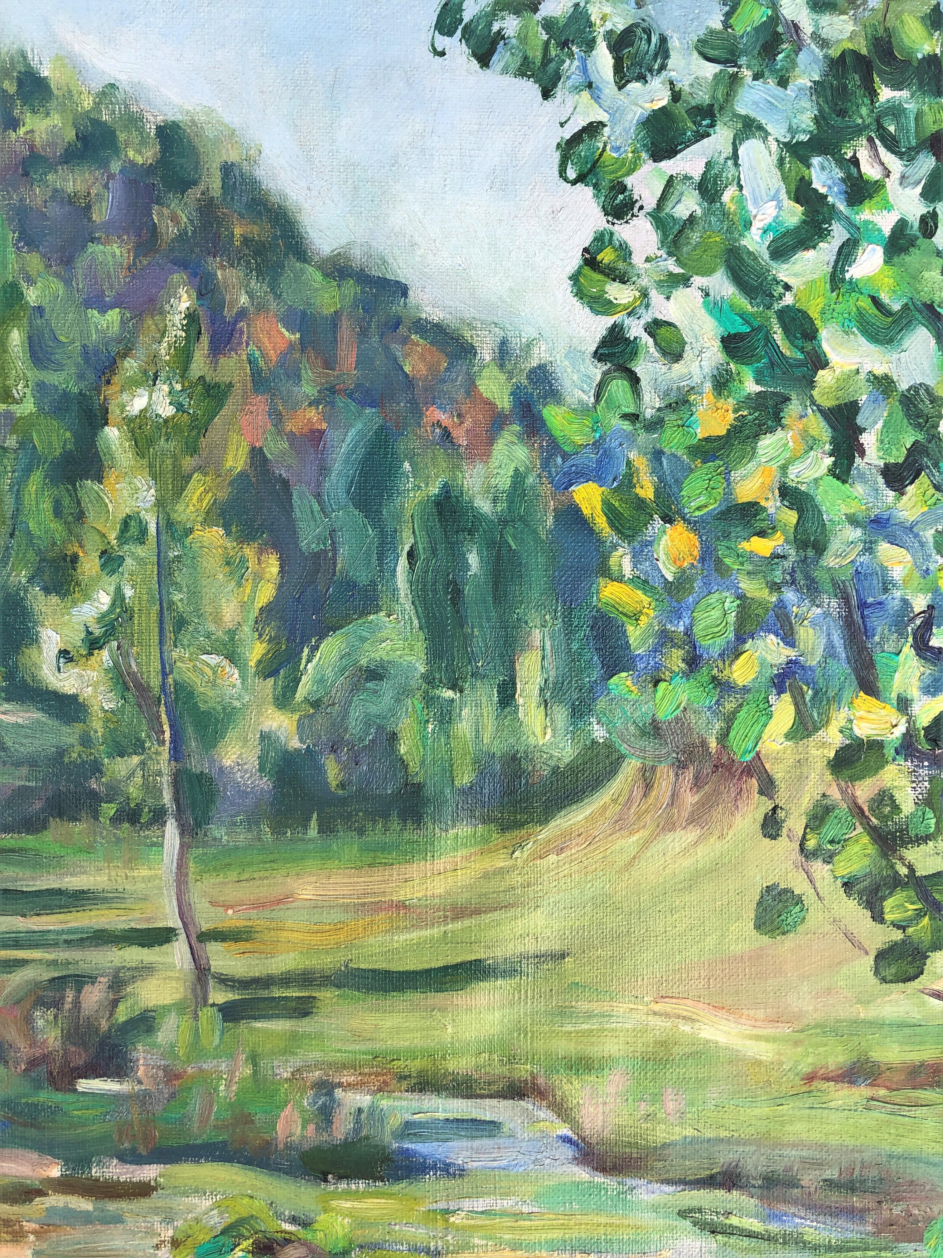 Paesaggio con ruscello paesaggio spagnolo olio su tela pittura - Landscape Painting Grigio di Gabriel Amat Pages