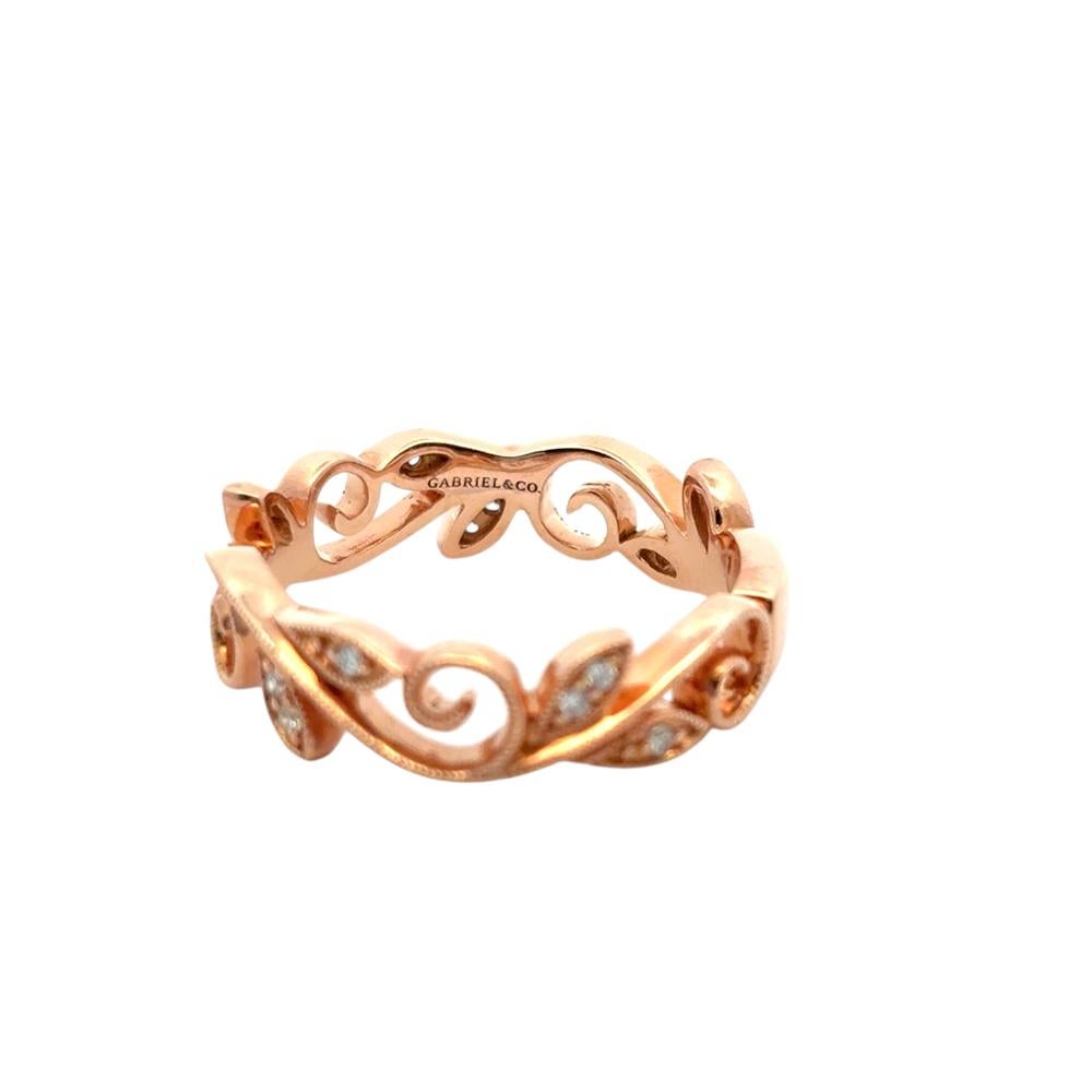 Gabriel & Co. 14k Rose Gold 0,09ctw Diamond Scrolling Floral Eternity Ring Ban im Angebot 4