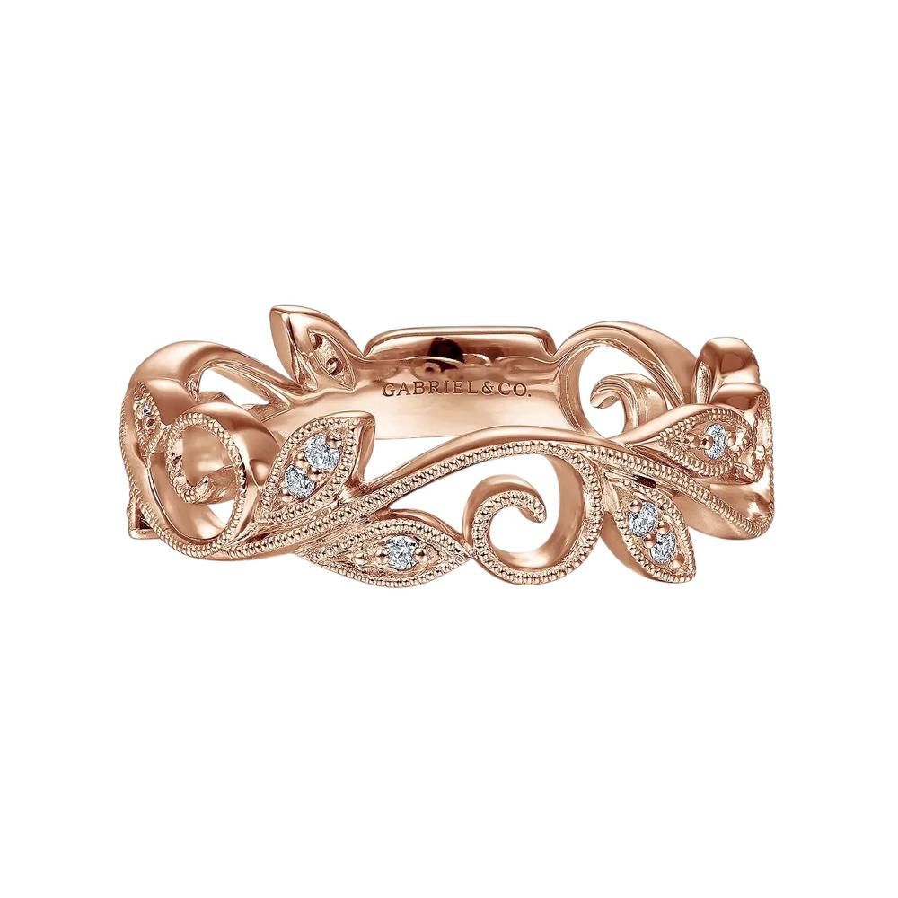 Gabriel & Co. 14k Rose Gold 0,09ctw Diamond Scrolling Floral Eternity Ring Ban im Angebot 5