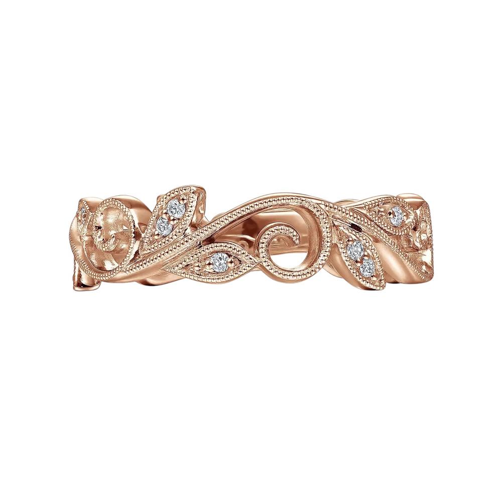 Gabriel & Co. 14k Rose Gold 0,09ctw Diamond Scrolling Floral Eternity Ring Ban im Angebot 6
