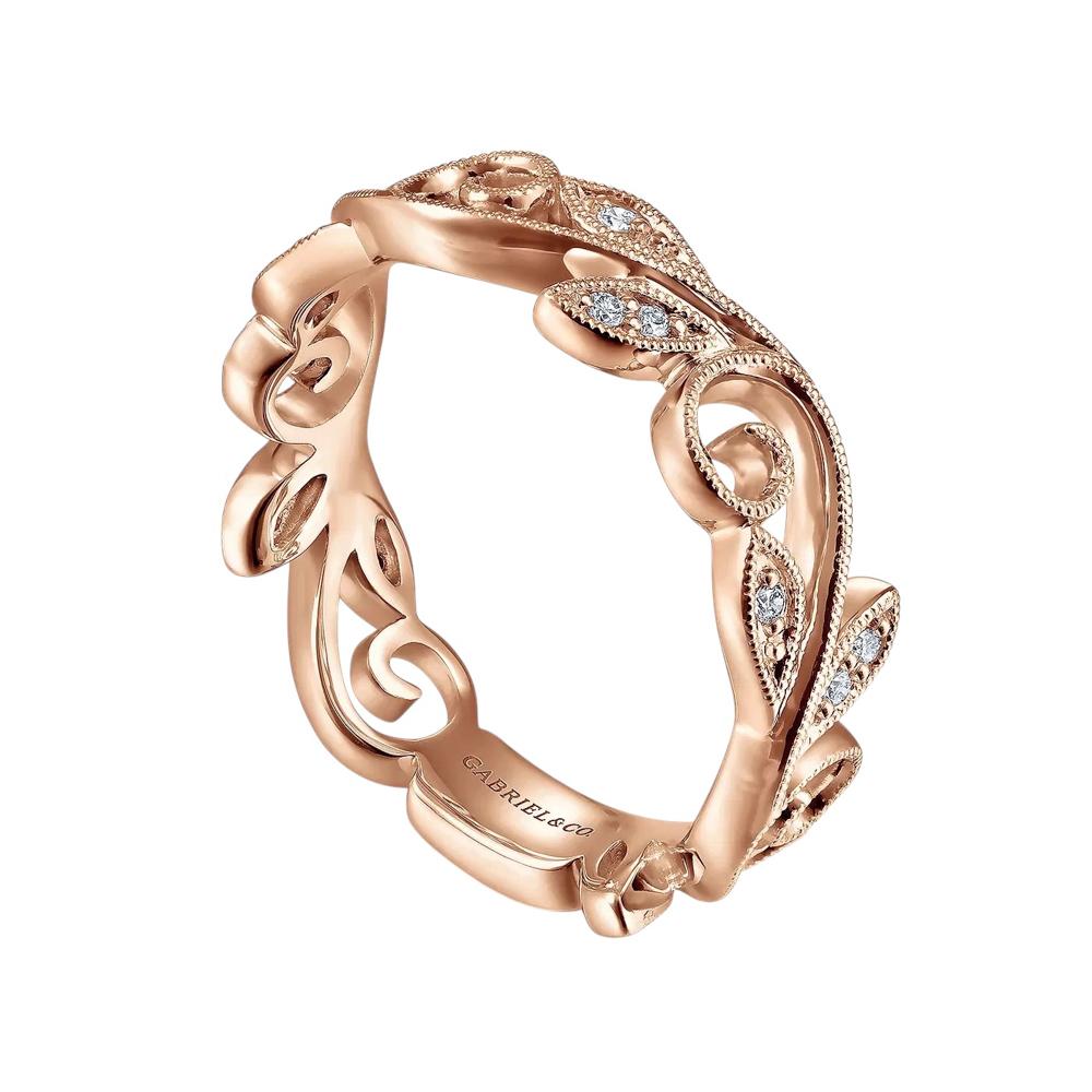 Gabriel & Co. 14k Rose Gold 0,09ctw Diamond Scrolling Floral Eternity Ring Ban im Angebot 7