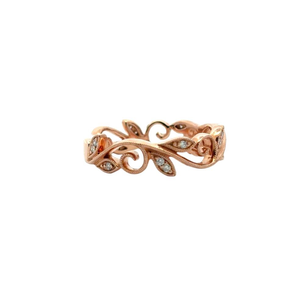Gabriel & Co. 14k Rose Gold 0,09ctw Diamond Scrolling Floral Eternity Ring Ban (Rundschliff) im Angebot