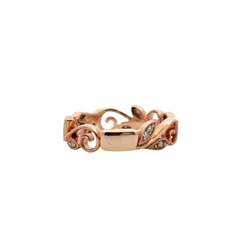 Gabriel & Co. 14k Rose Gold 0,09ctw Diamond Scrolling Floral Eternity Ring Ban im Zustand „Neu“ im Angebot in Boca Raton, FL