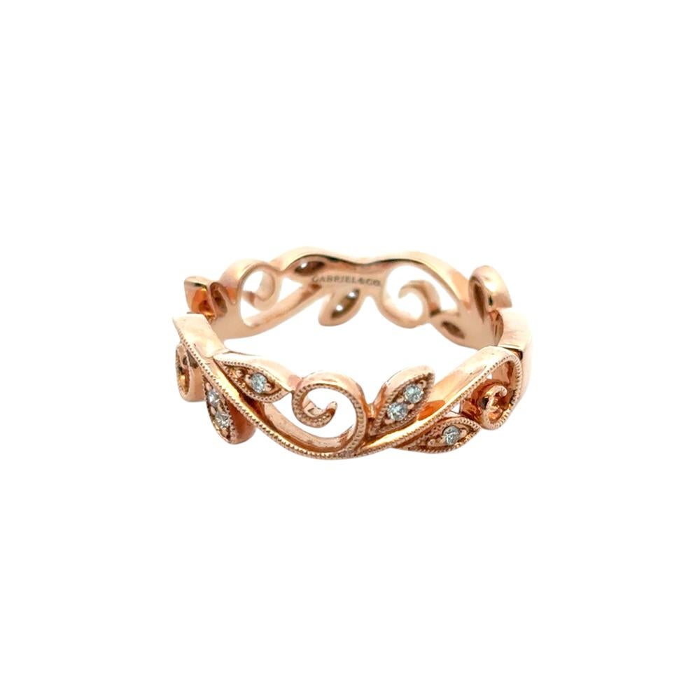 Gabriel & Co. 14k Rose Gold 0,09ctw Diamond Scrolling Floral Eternity Ring Ban im Angebot 3