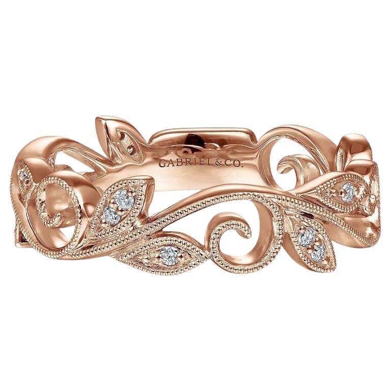 Gabriel and Co. 14k Rose Gold 0.09ctw Diamond Scrolling Floral Eternity Ring Ban