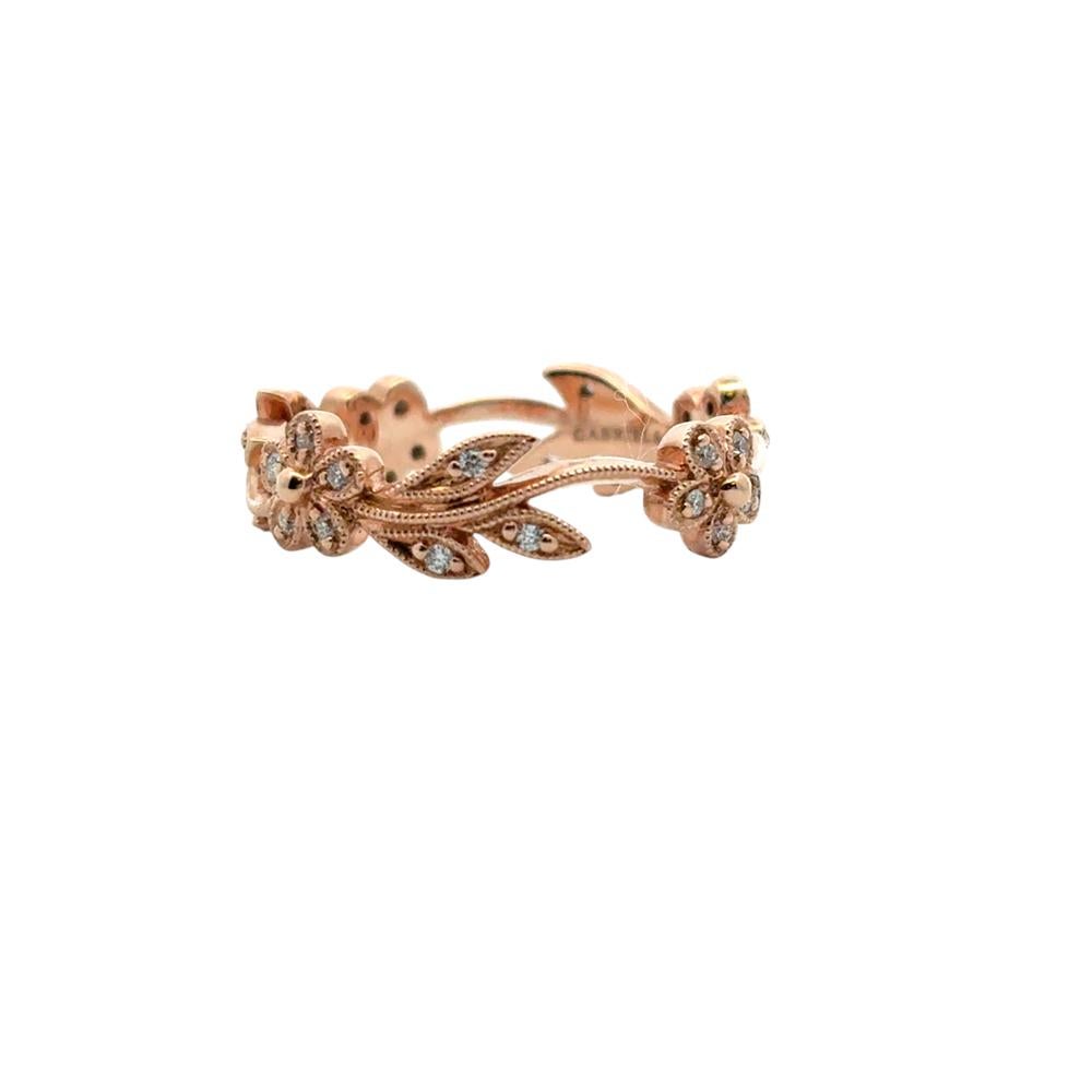 Modern Gabriel and Co. 14k Rose Gold 0.13ctw Diamond Floral Ring Band For Sale