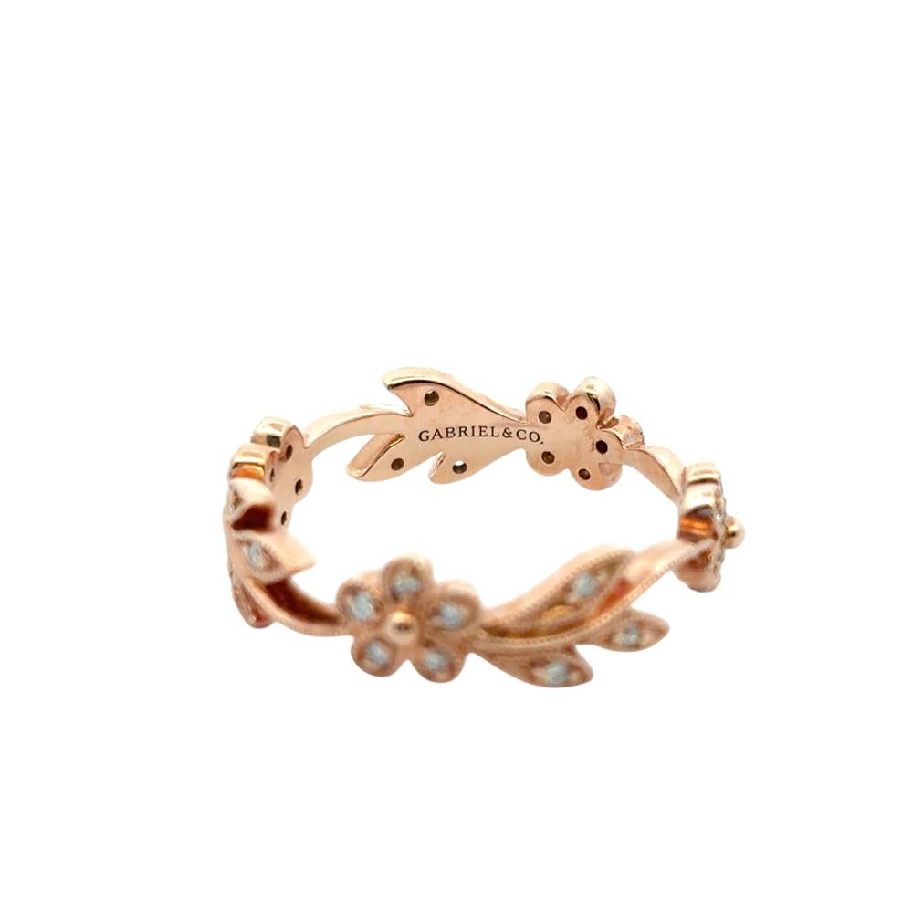 Gabriel and Co. 14k Rose Gold 0.13ctw Diamond Floral Ring Band In New Condition For Sale In Boca Raton, FL