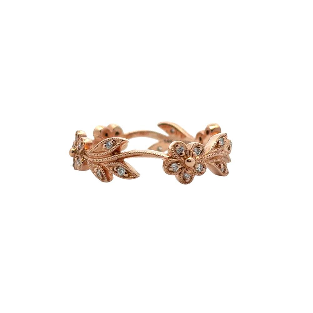 Women's Gabriel and Co. 14k Rose Gold 0.13ctw Diamond Floral Ring Band For Sale
